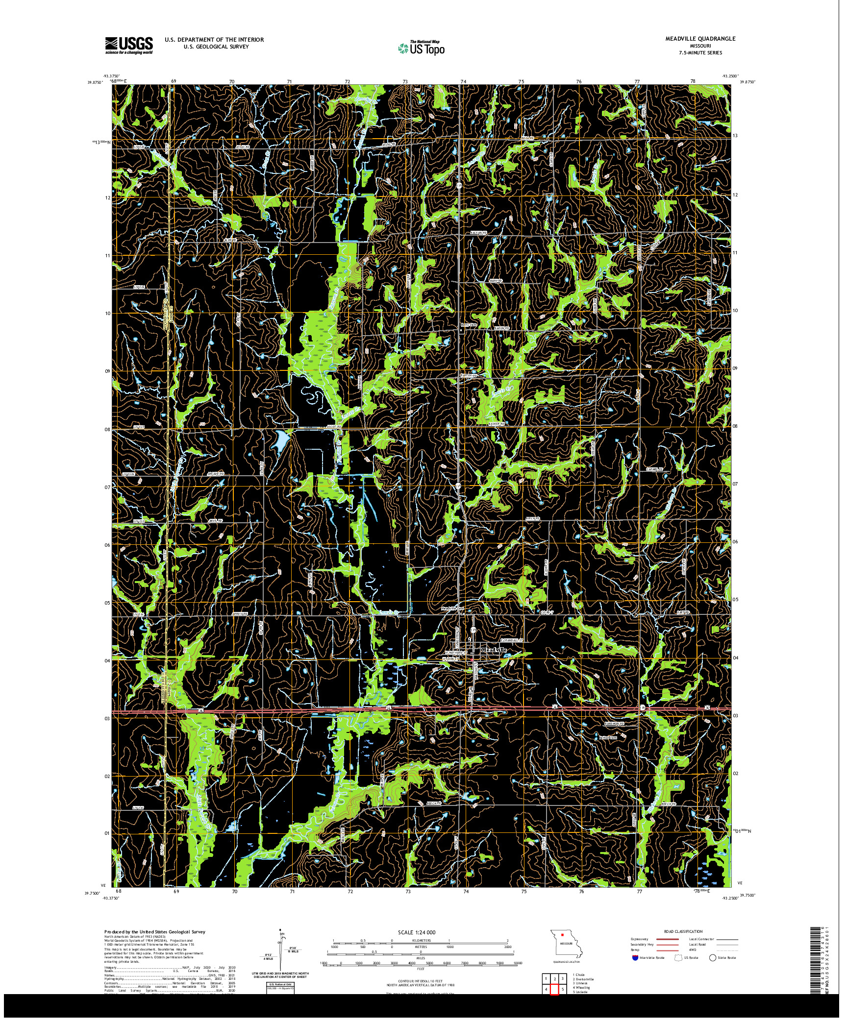 USGS US TOPO 7.5-MINUTE MAP FOR MEADVILLE, MO 2021