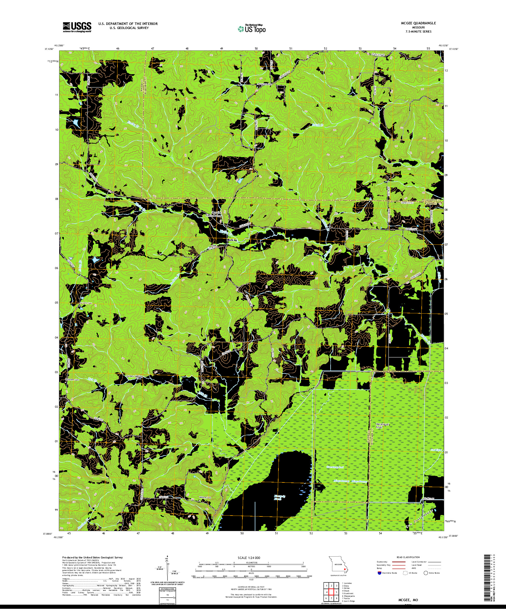 USGS US TOPO 7.5-MINUTE MAP FOR MCGEE, MO 2021