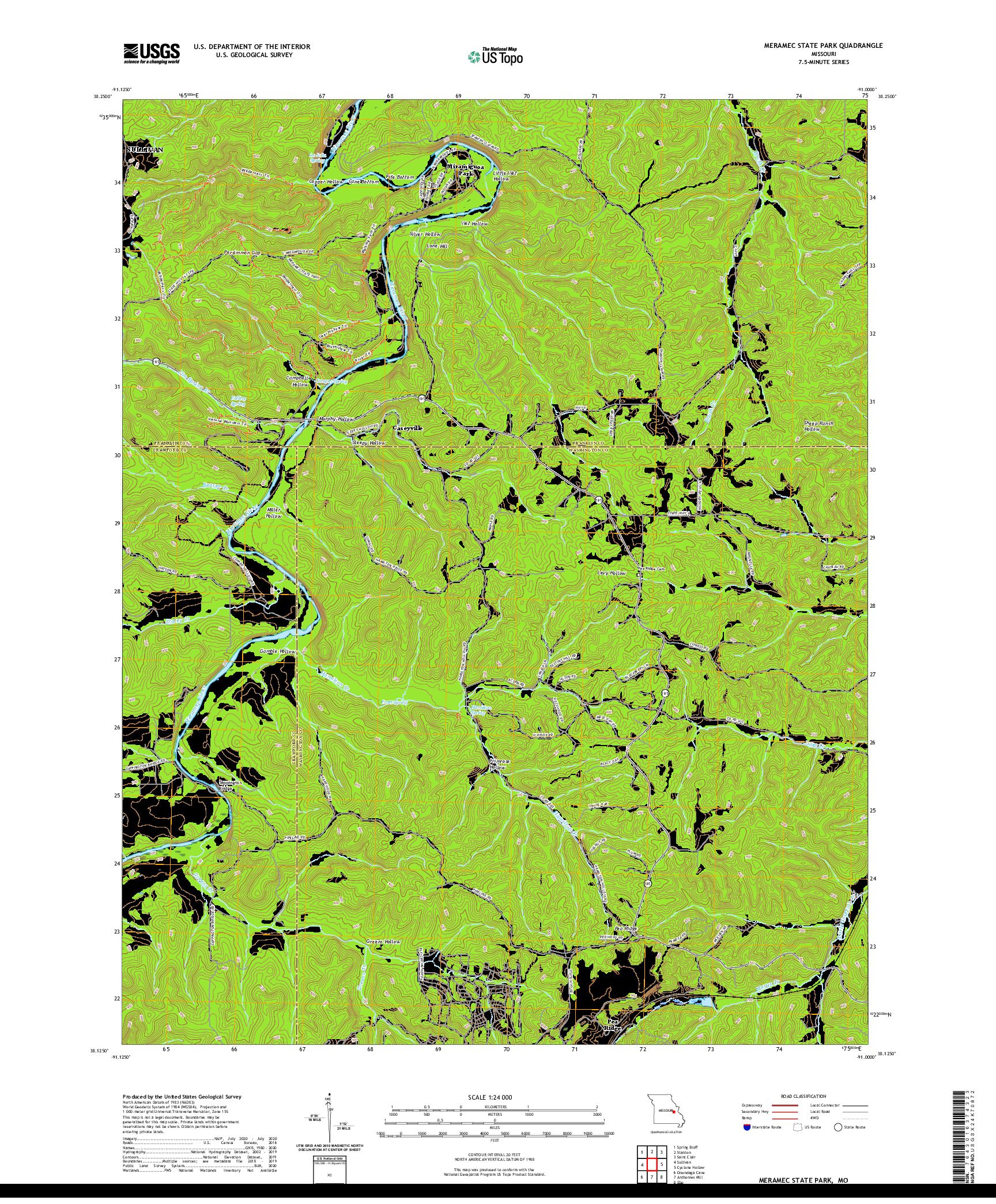 USGS US TOPO 7.5-MINUTE MAP FOR MERAMEC STATE PARK, MO 2021