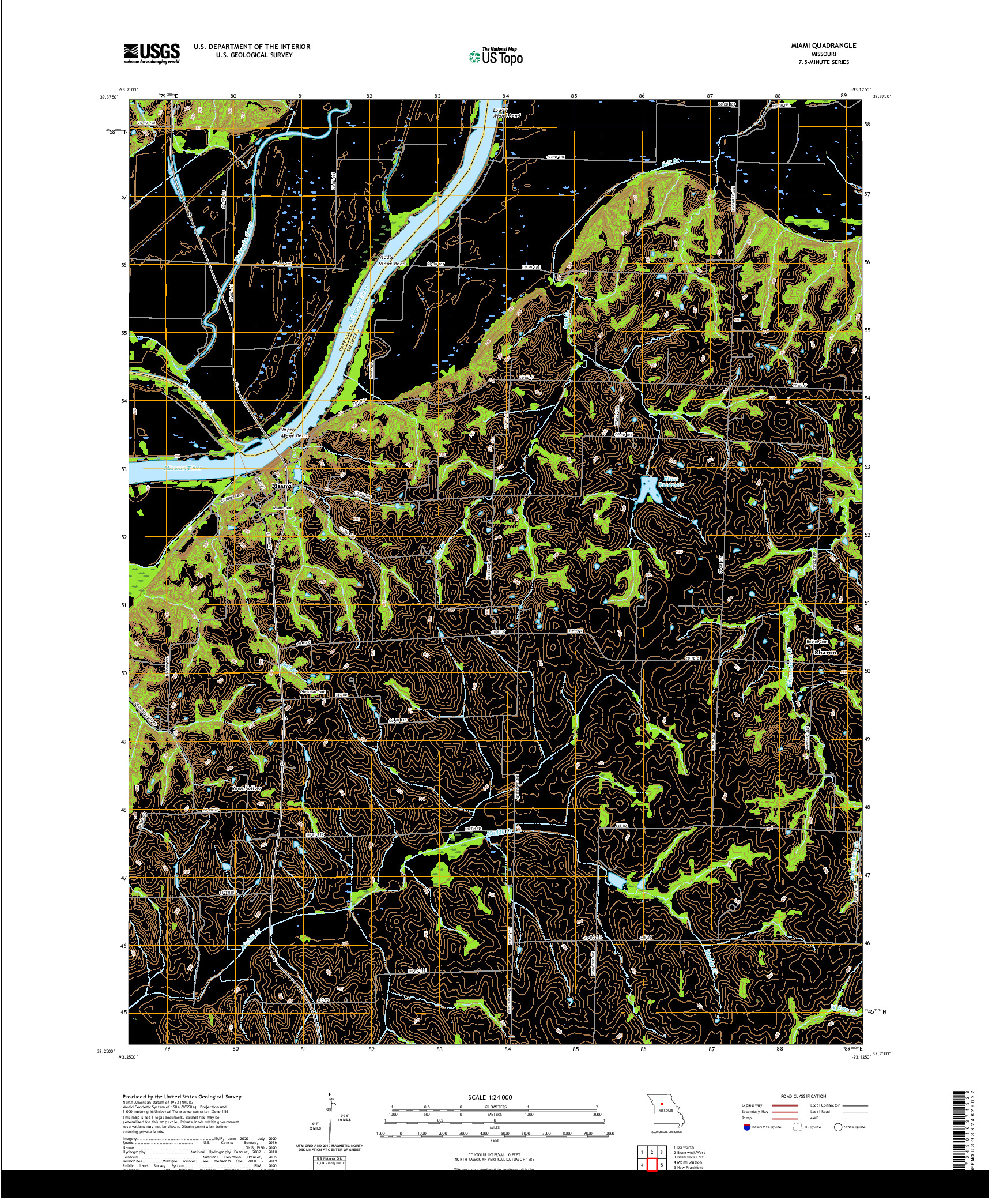 USGS US TOPO 7.5-MINUTE MAP FOR MIAMI, MO 2021