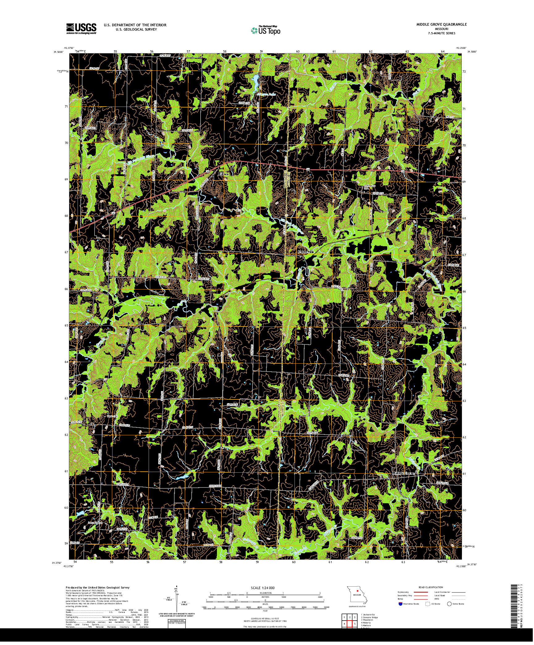 USGS US TOPO 7.5-MINUTE MAP FOR MIDDLE GROVE, MO 2021