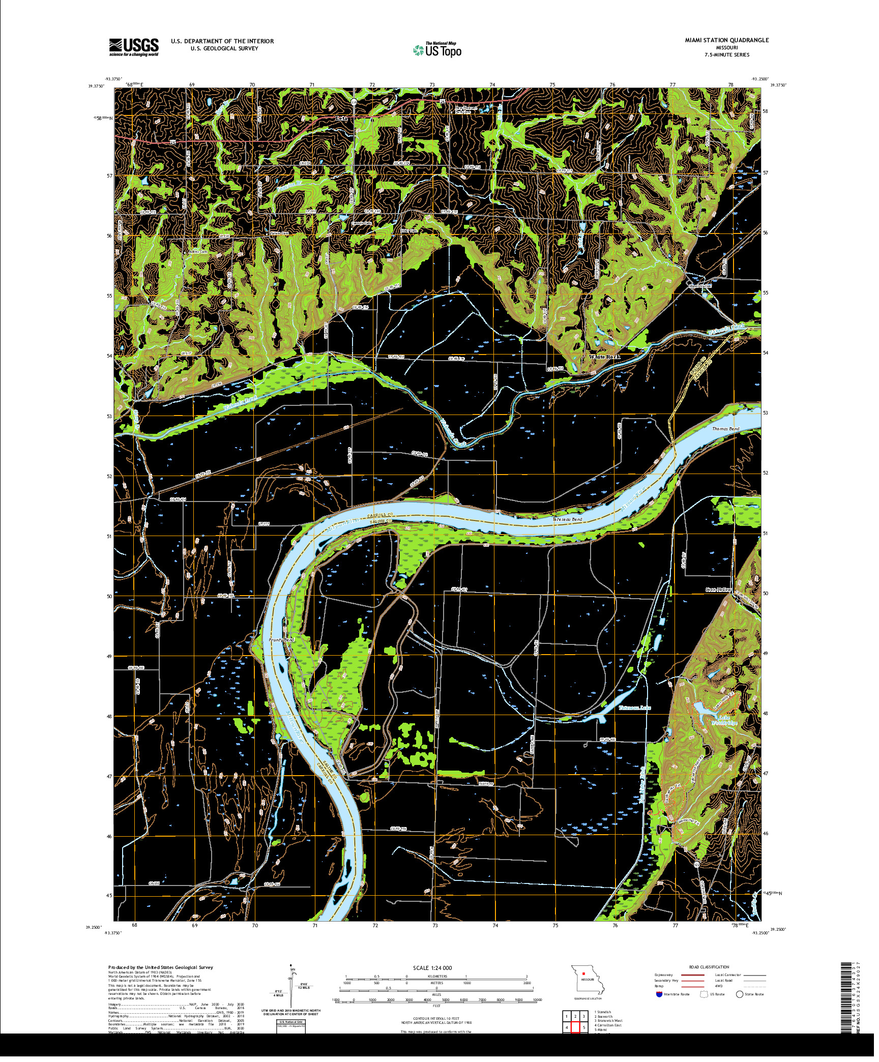 USGS US TOPO 7.5-MINUTE MAP FOR MIAMI STATION, MO 2021