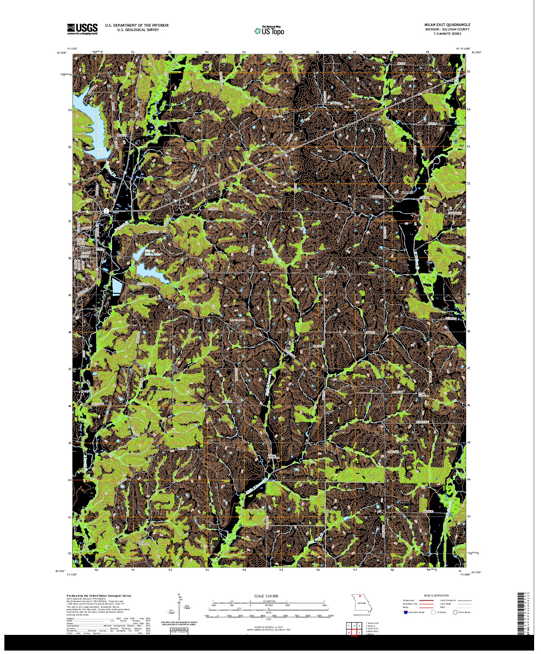 USGS US TOPO 7.5-MINUTE MAP FOR MILAN EAST, MO 2021