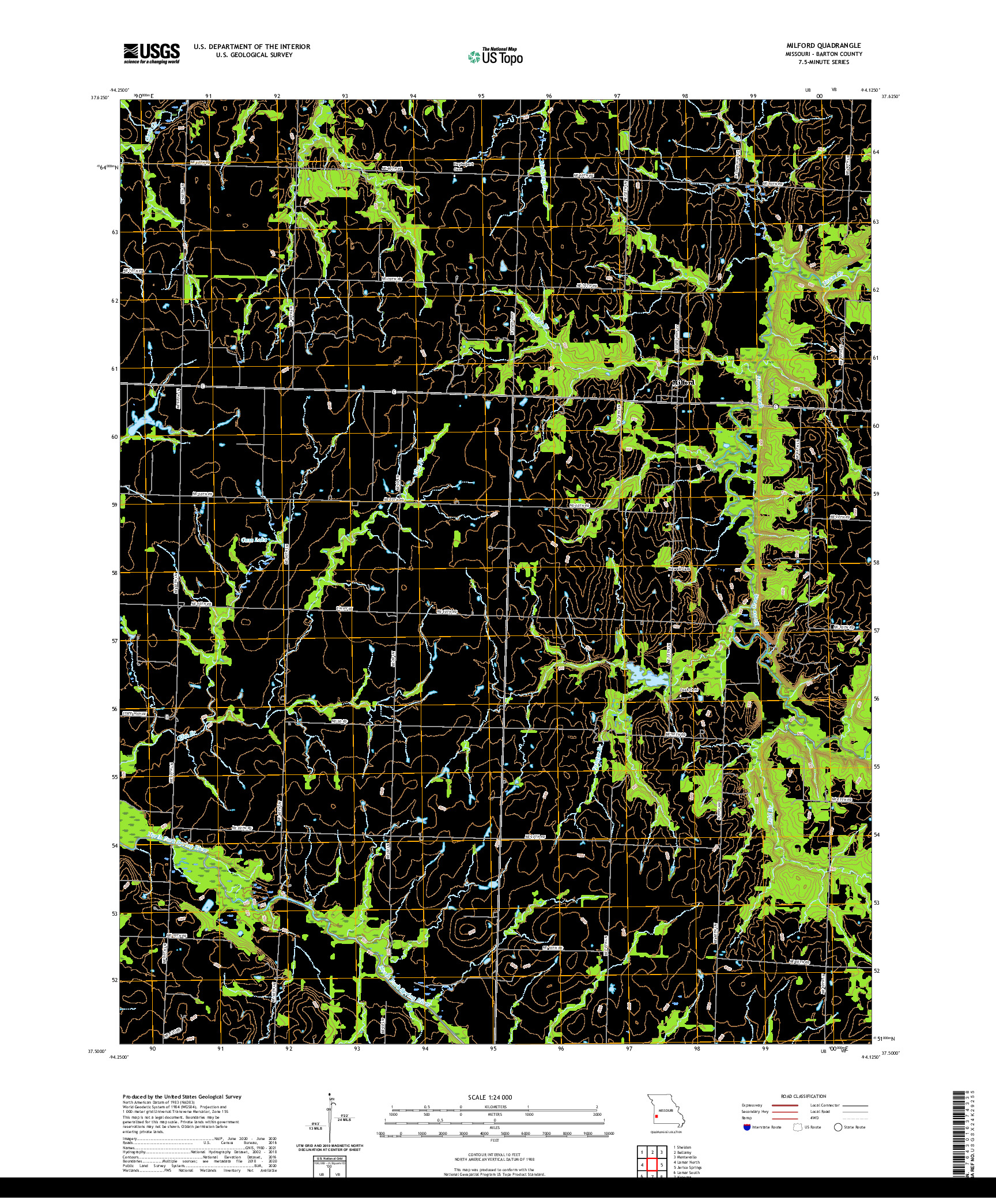 USGS US TOPO 7.5-MINUTE MAP FOR MILFORD, MO 2021