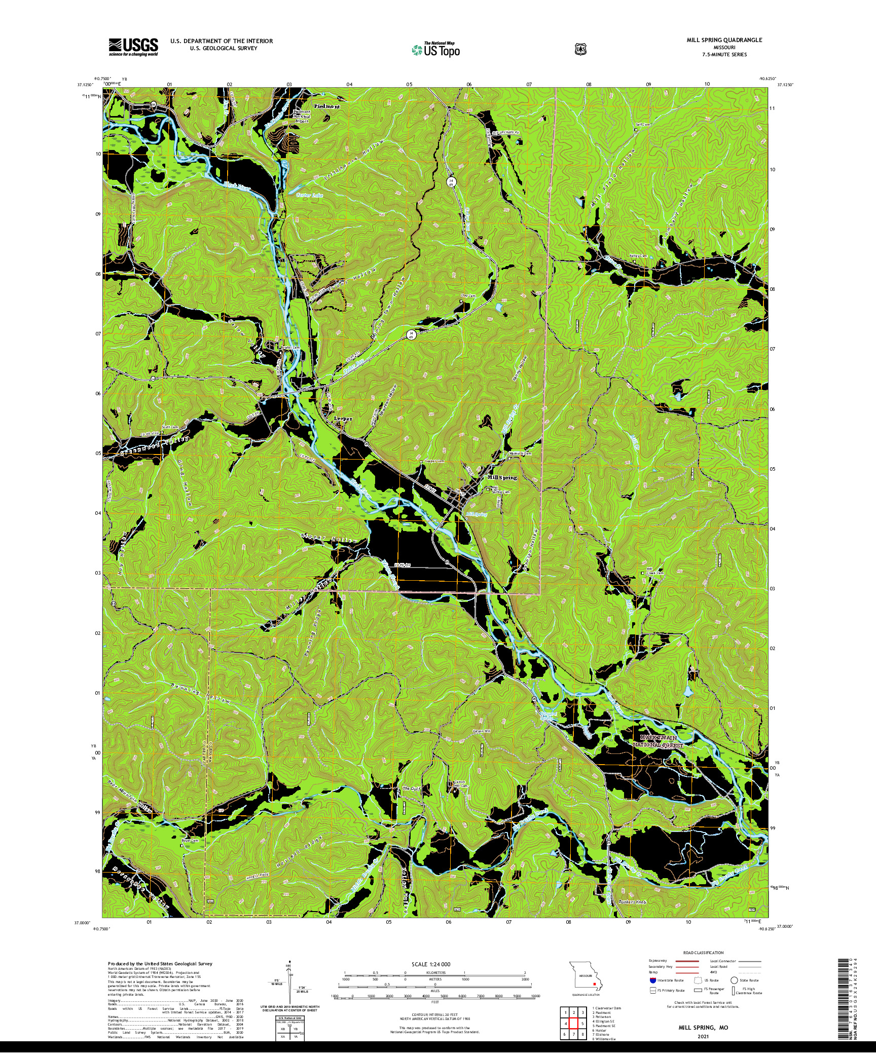 USGS US TOPO 7.5-MINUTE MAP FOR MILL SPRING, MO 2021