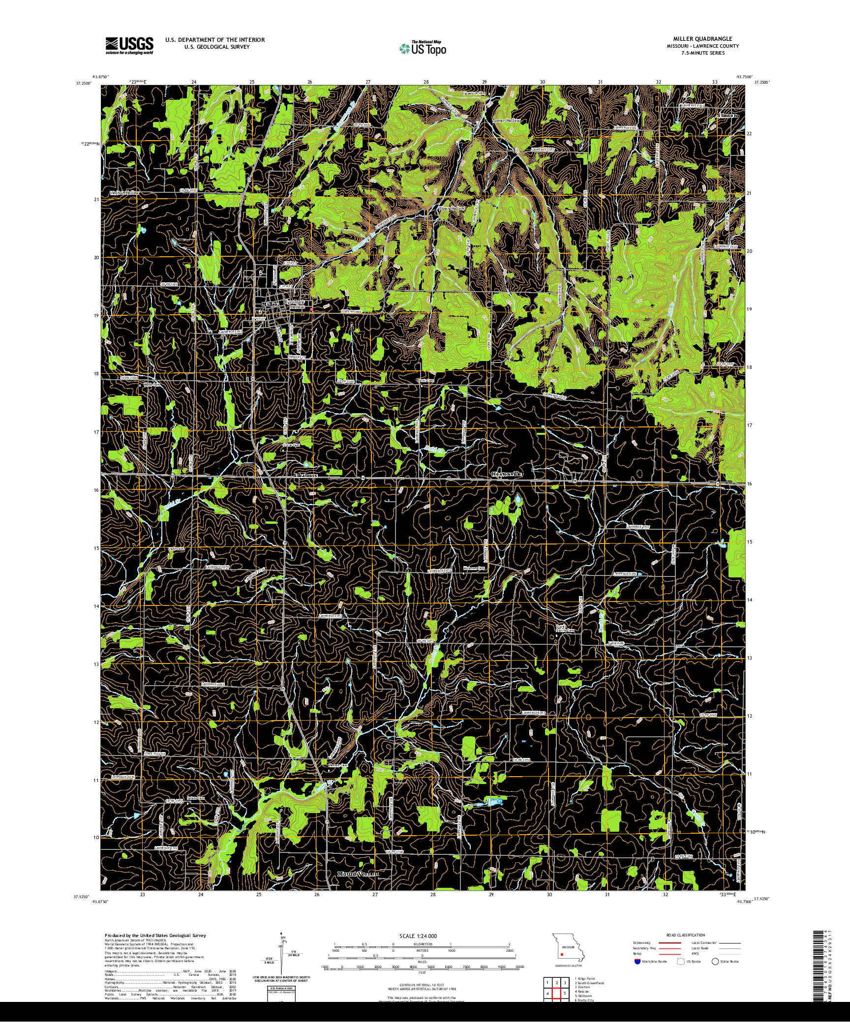 USGS US TOPO 7.5-MINUTE MAP FOR MILLER, MO 2021