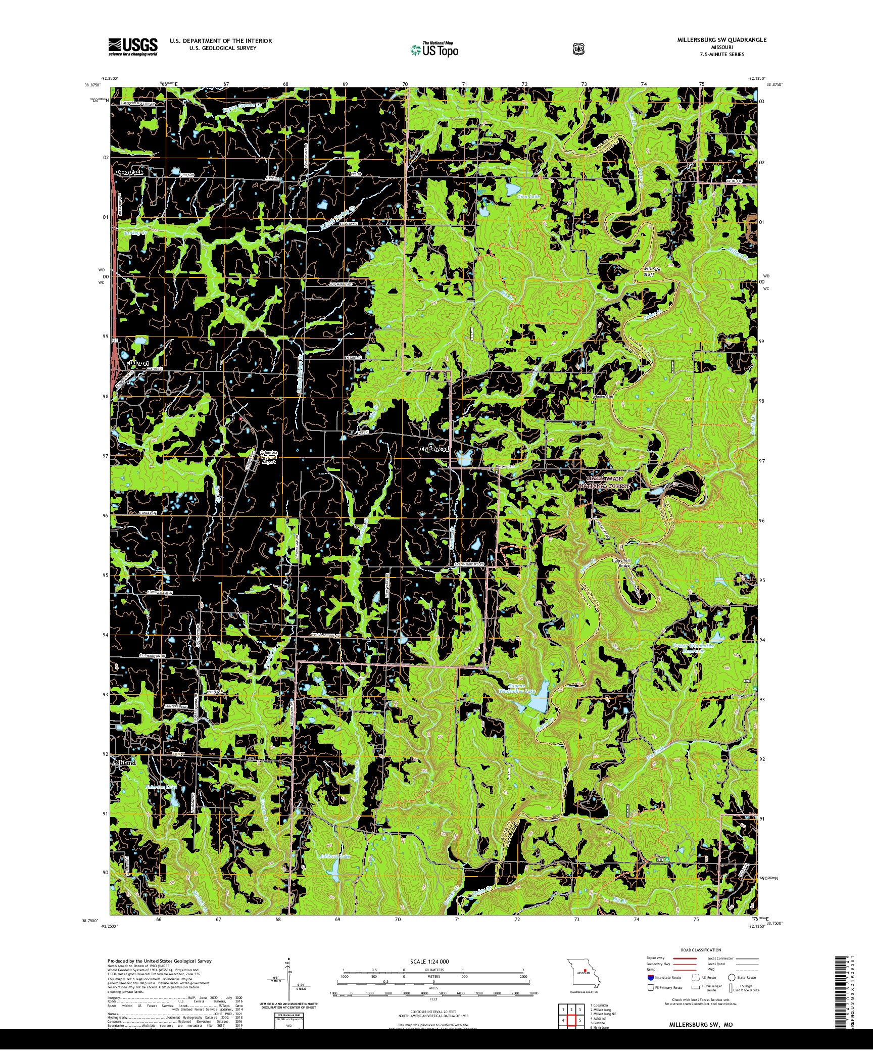 USGS US TOPO 7.5-MINUTE MAP FOR MILLERSBURG SW, MO 2021