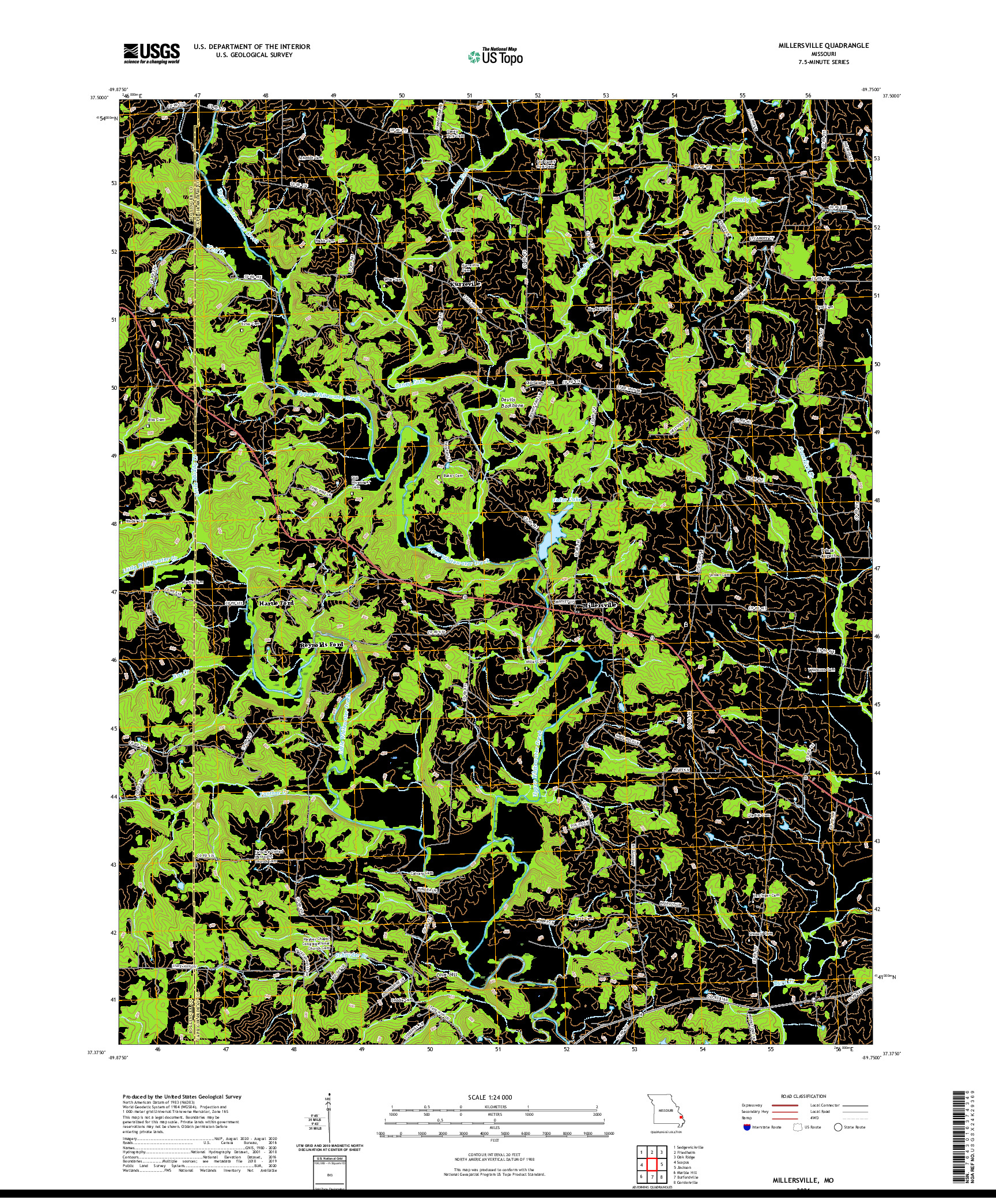 USGS US TOPO 7.5-MINUTE MAP FOR MILLERSVILLE, MO 2021