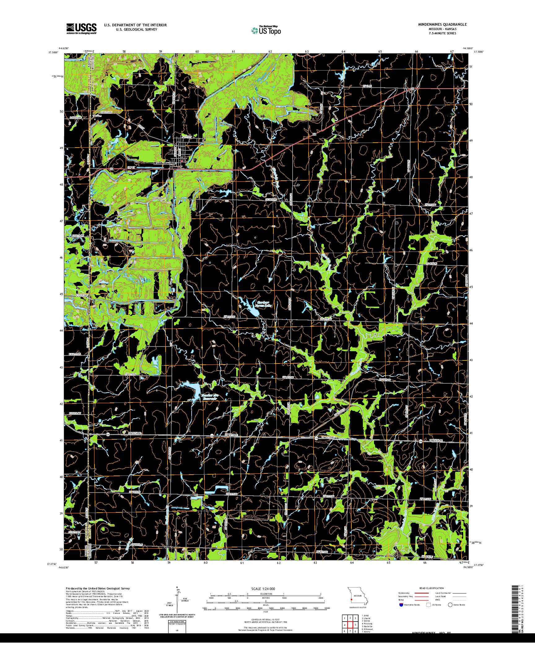 USGS US TOPO 7.5-MINUTE MAP FOR MINDENMINES, MO,KS 2021