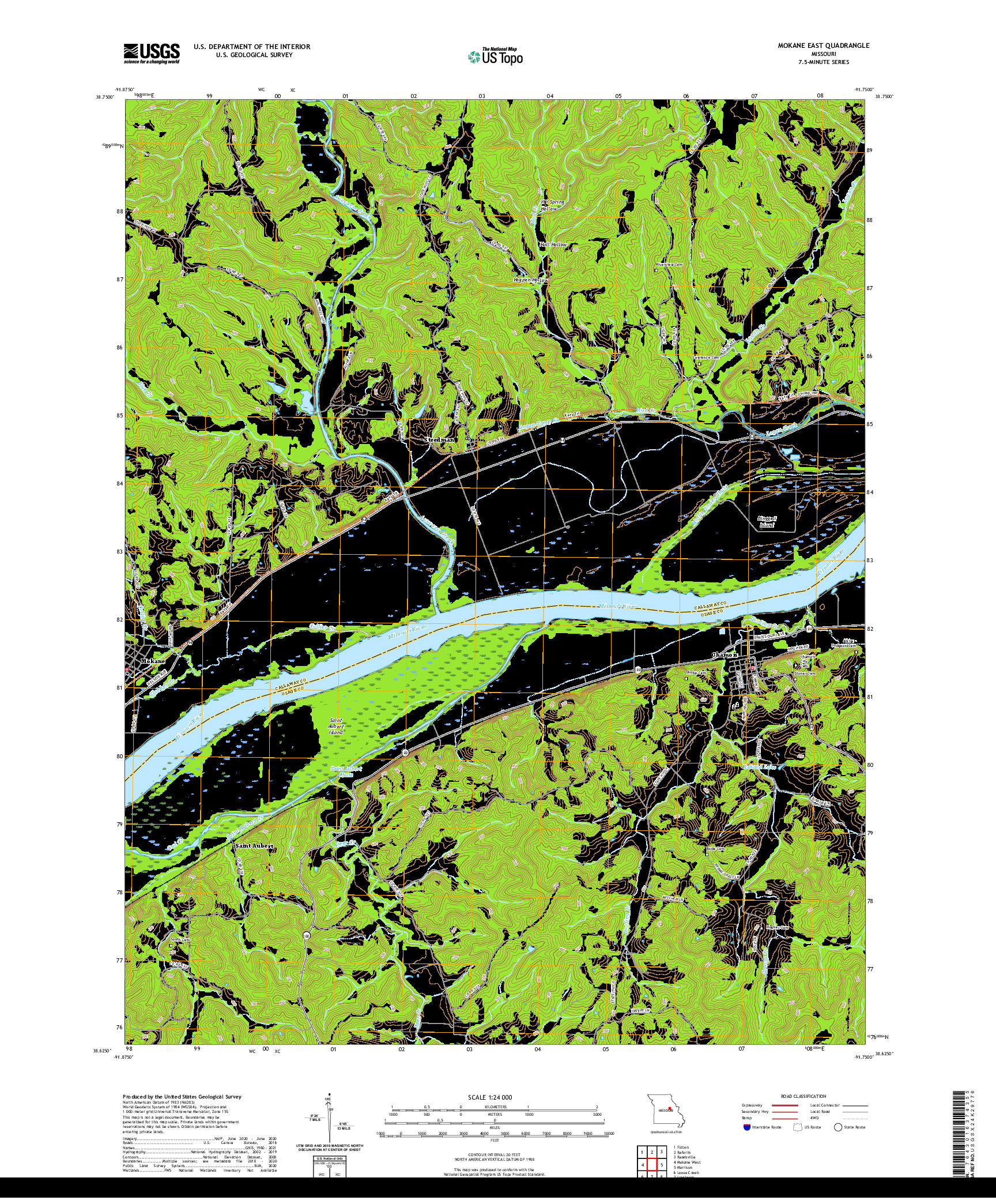 USGS US TOPO 7.5-MINUTE MAP FOR MOKANE EAST, MO 2021