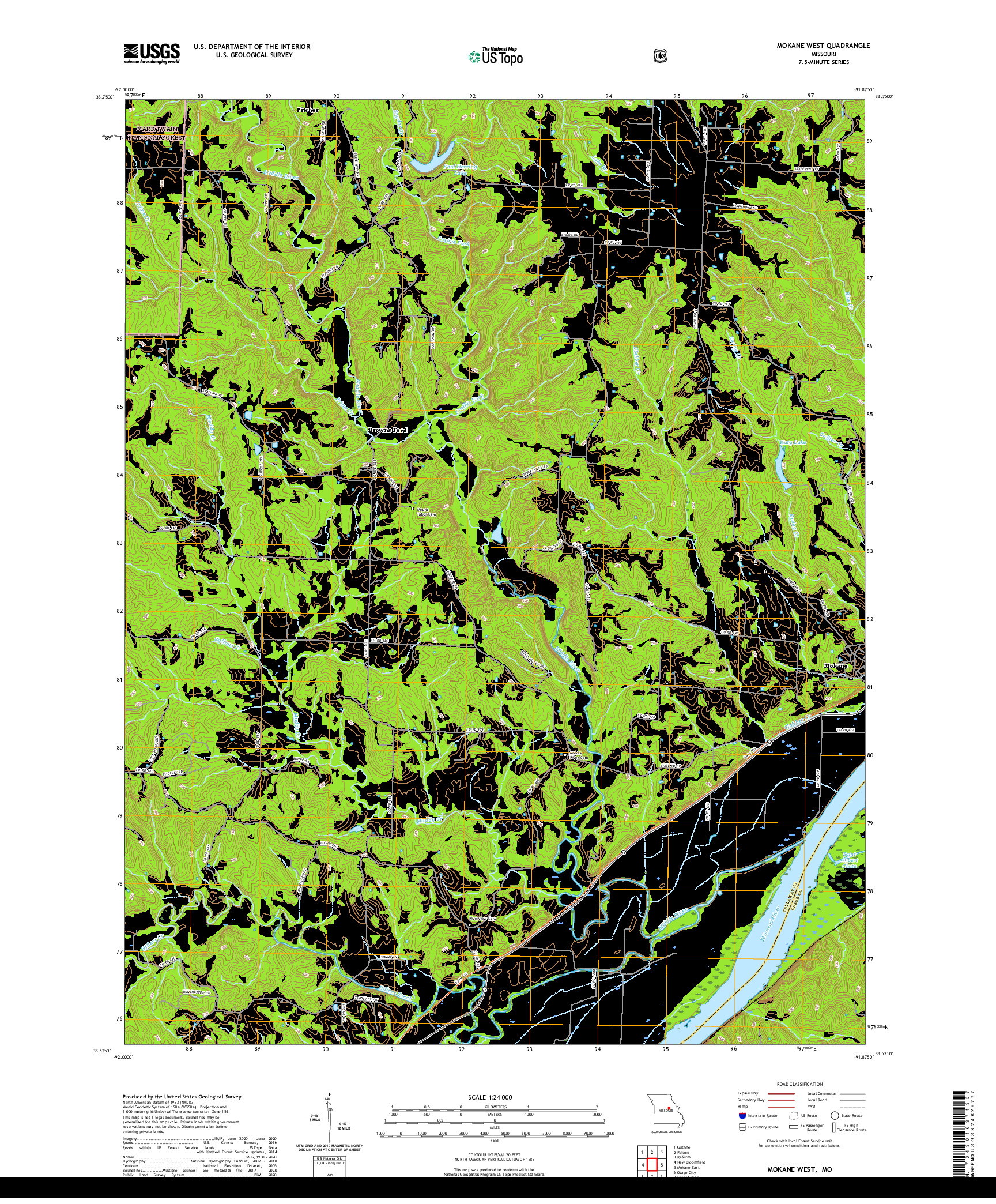 USGS US TOPO 7.5-MINUTE MAP FOR MOKANE WEST, MO 2021