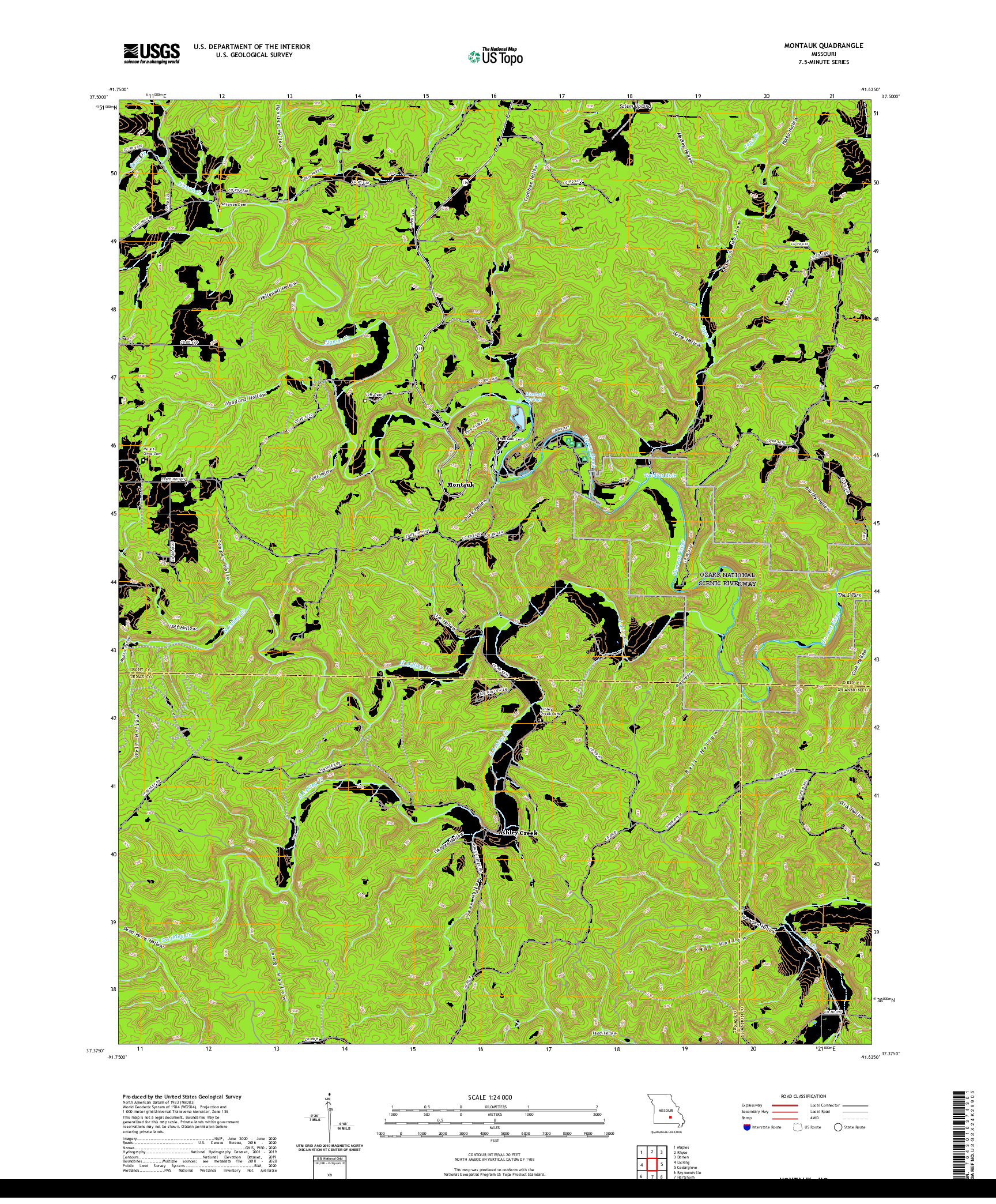 USGS US TOPO 7.5-MINUTE MAP FOR MONTAUK, MO 2021