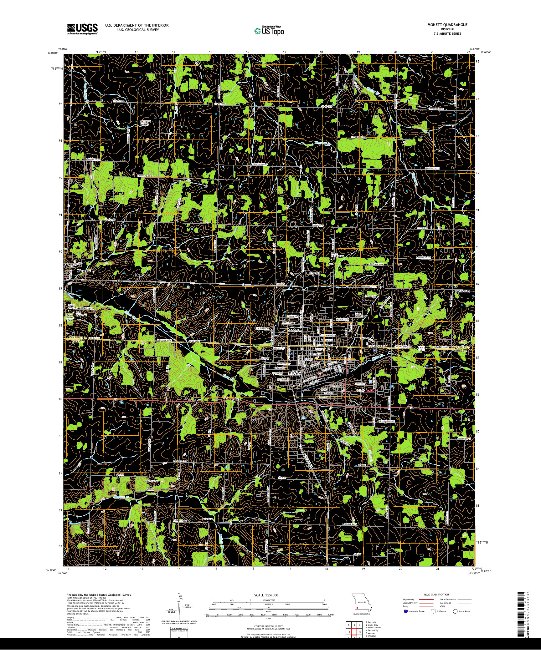 USGS US TOPO 7.5-MINUTE MAP FOR MONETT, MO 2021