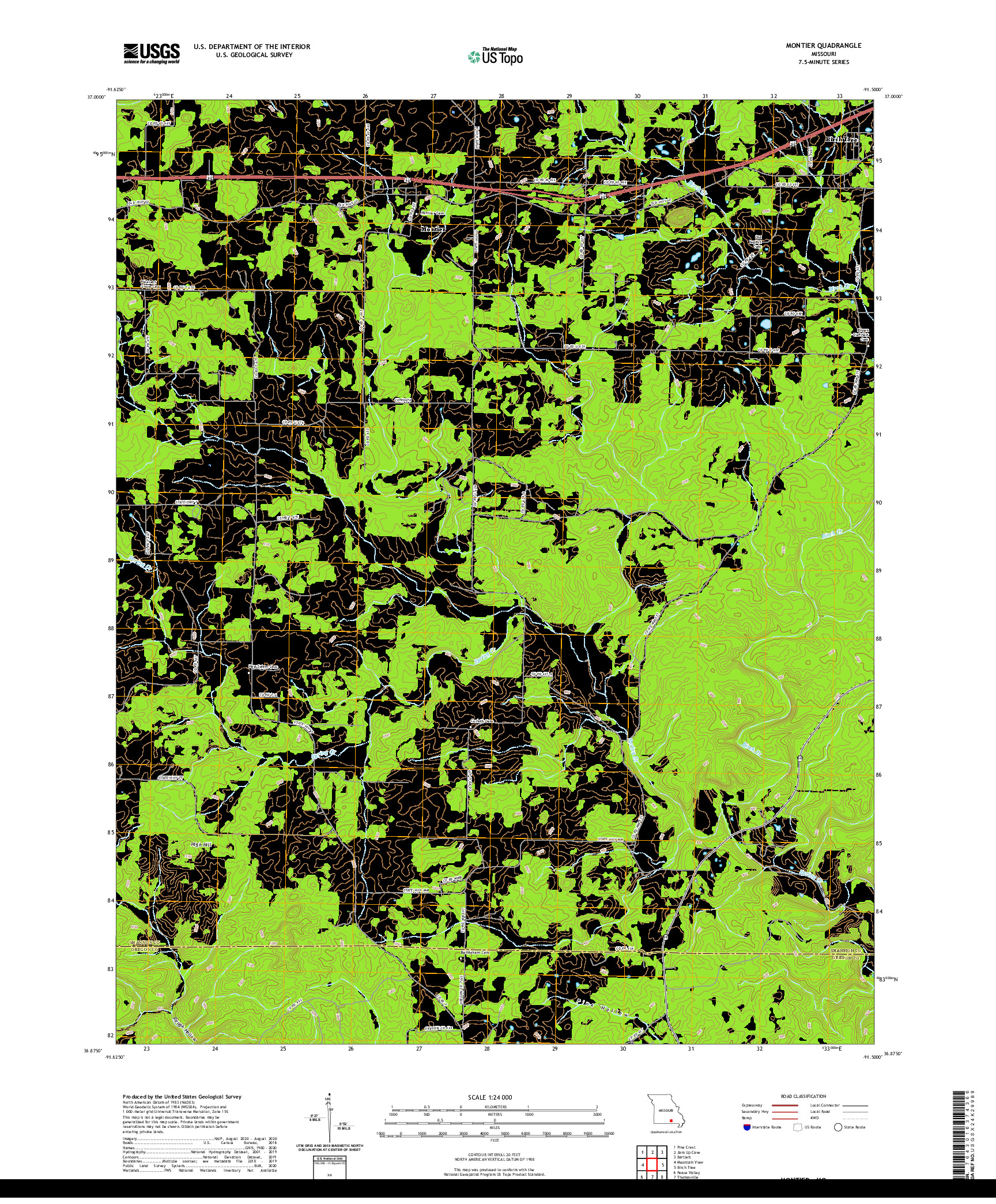 USGS US TOPO 7.5-MINUTE MAP FOR MONTIER, MO 2021