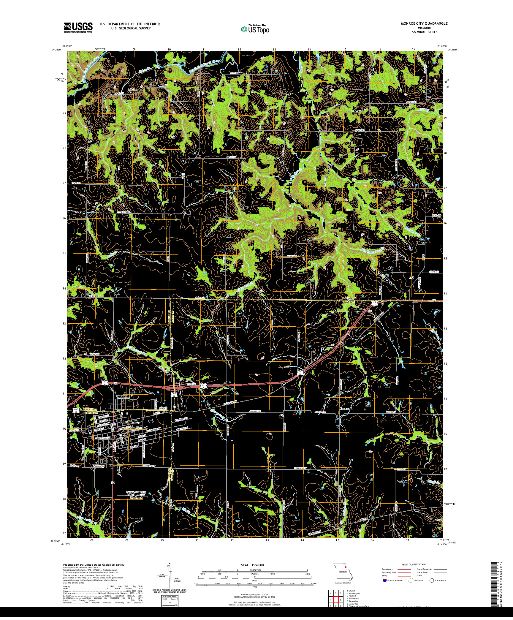 USGS US TOPO 7.5-MINUTE MAP FOR MONROE CITY, MO 2021