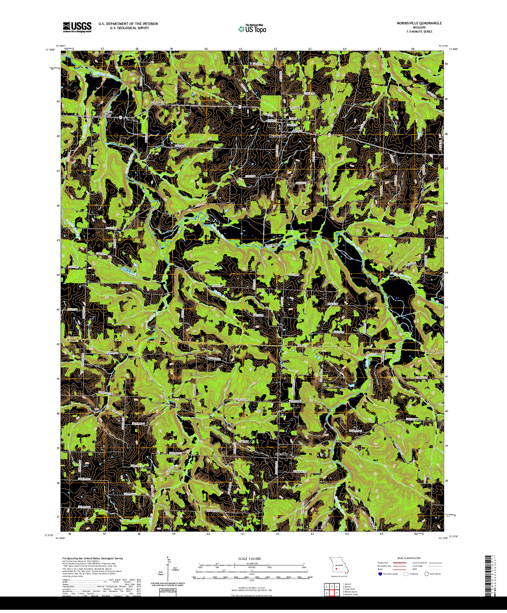 USGS US TOPO 7.5-MINUTE MAP FOR MORRISVILLE, MO 2021