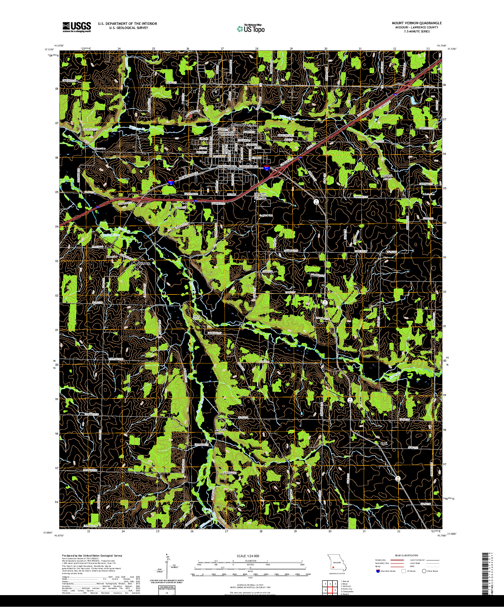 USGS US TOPO 7.5-MINUTE MAP FOR MOUNT VERNON, MO 2021