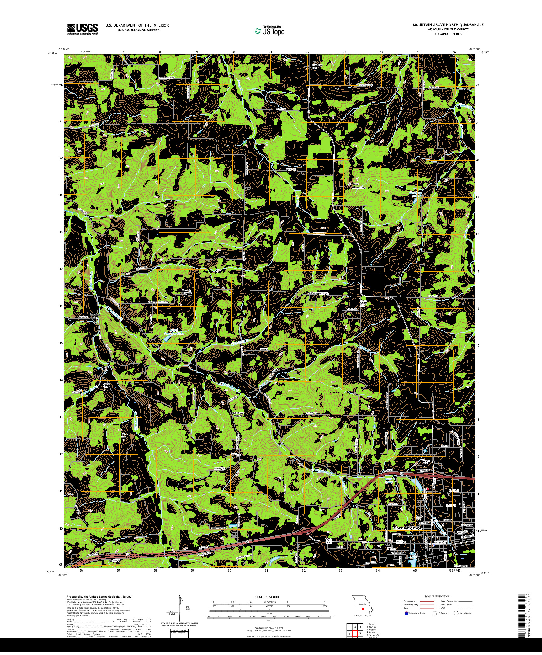 USGS US TOPO 7.5-MINUTE MAP FOR MOUNTAIN GROVE NORTH, MO 2021