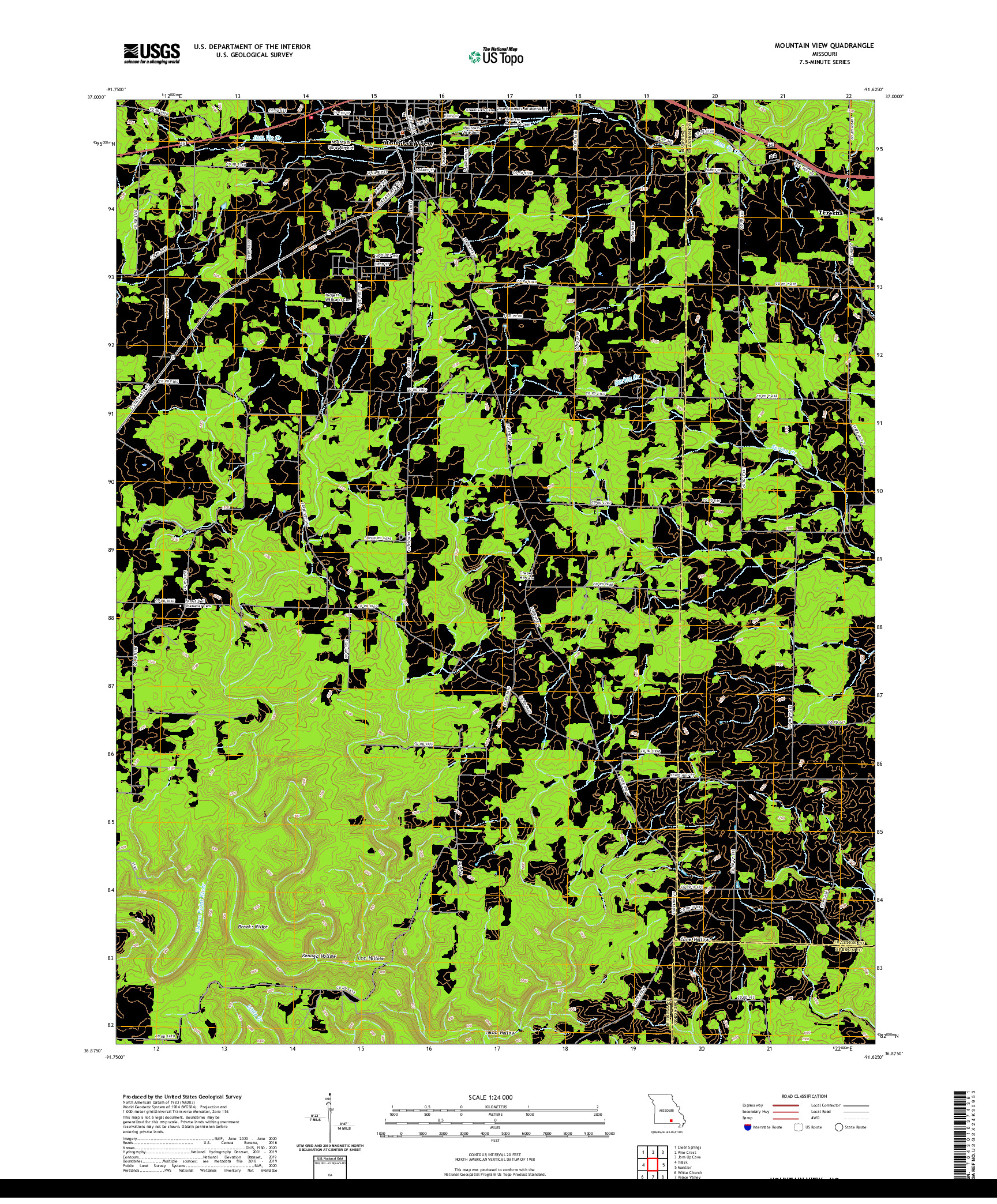 USGS US TOPO 7.5-MINUTE MAP FOR MOUNTAIN VIEW, MO 2021