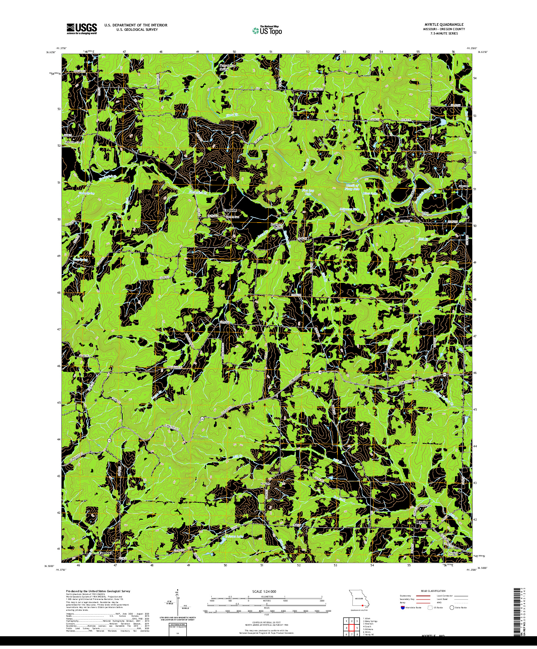 USGS US TOPO 7.5-MINUTE MAP FOR MYRTLE, MO 2021