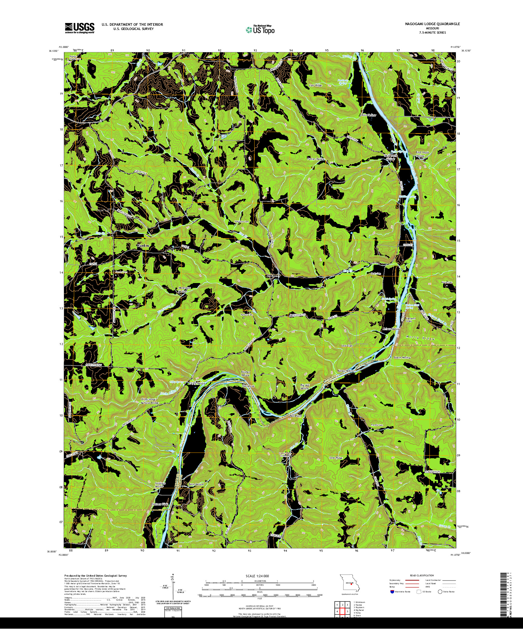 USGS US TOPO 7.5-MINUTE MAP FOR NAGOGAMI LODGE, MO 2021