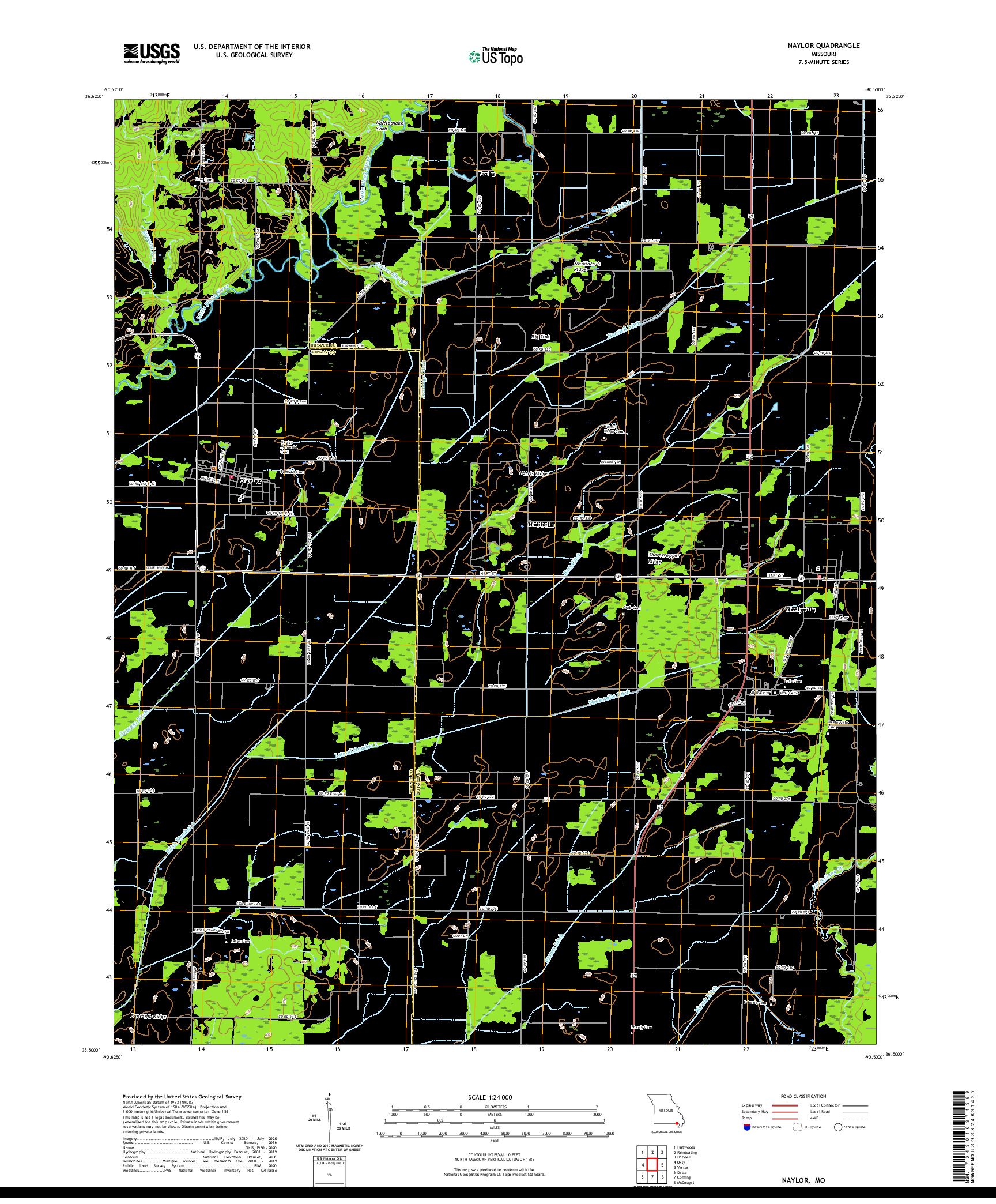 USGS US TOPO 7.5-MINUTE MAP FOR NAYLOR, MO 2021
