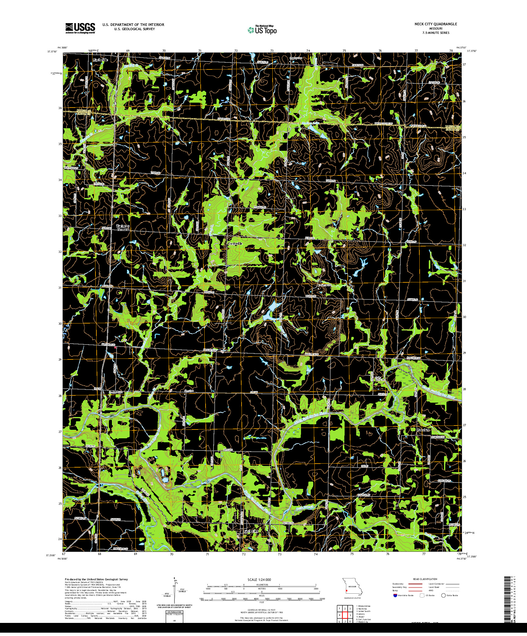 USGS US TOPO 7.5-MINUTE MAP FOR NECK CITY, MO 2021