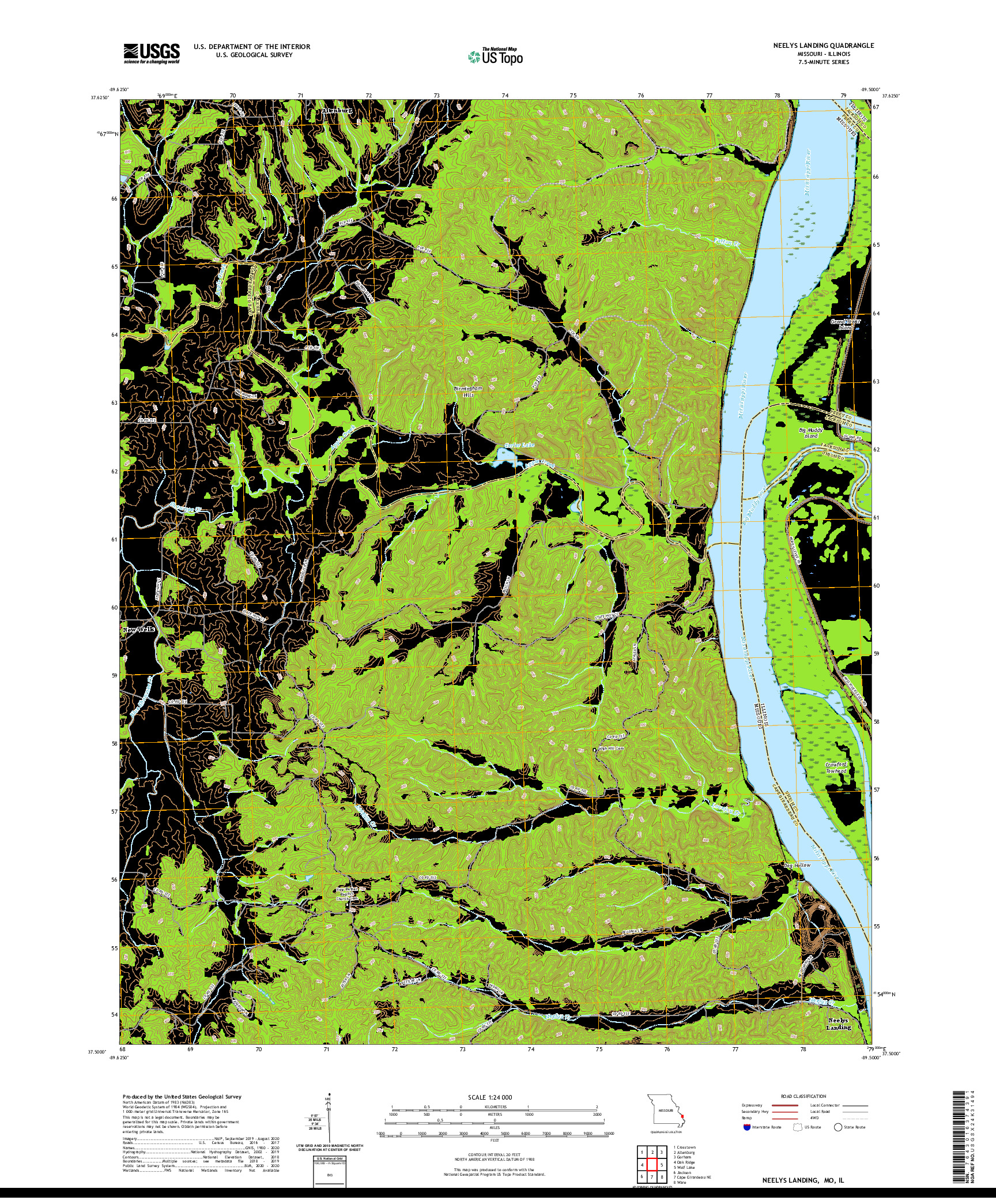 USGS US TOPO 7.5-MINUTE MAP FOR NEELYS LANDING, MO,IL 2021