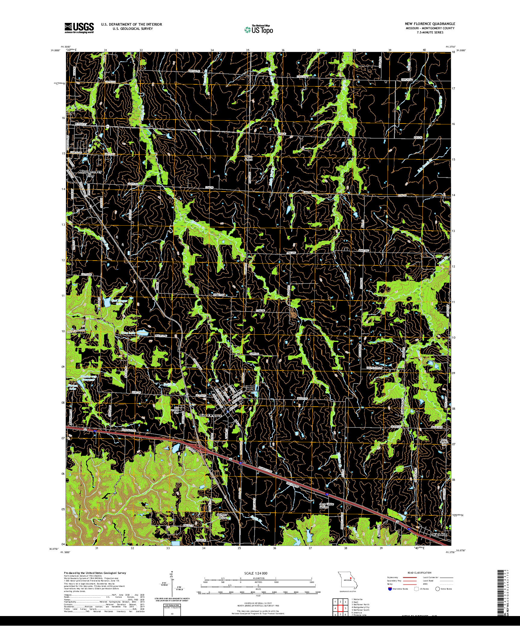 USGS US TOPO 7.5-MINUTE MAP FOR NEW FLORENCE, MO 2021
