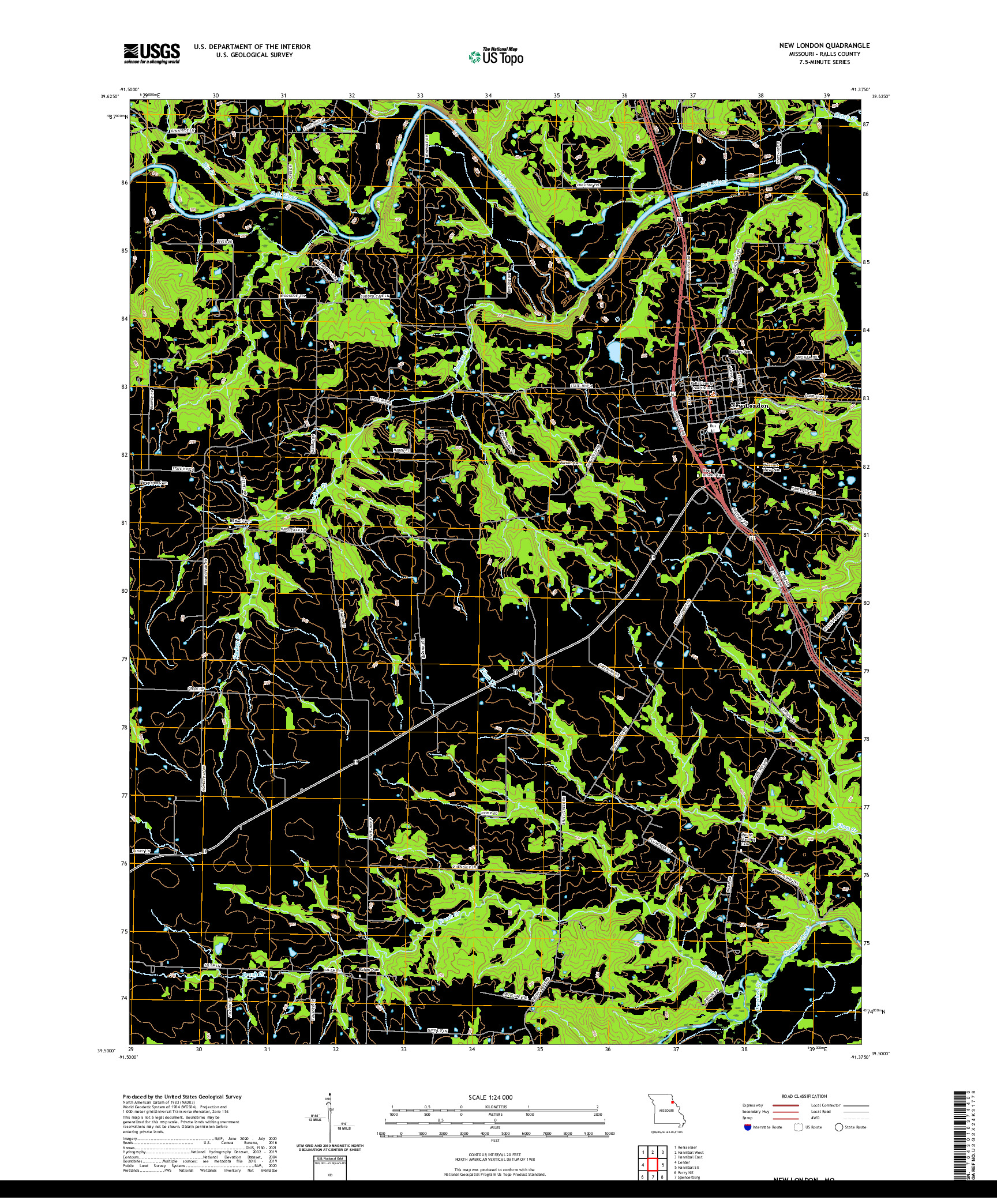 USGS US TOPO 7.5-MINUTE MAP FOR NEW LONDON, MO 2021