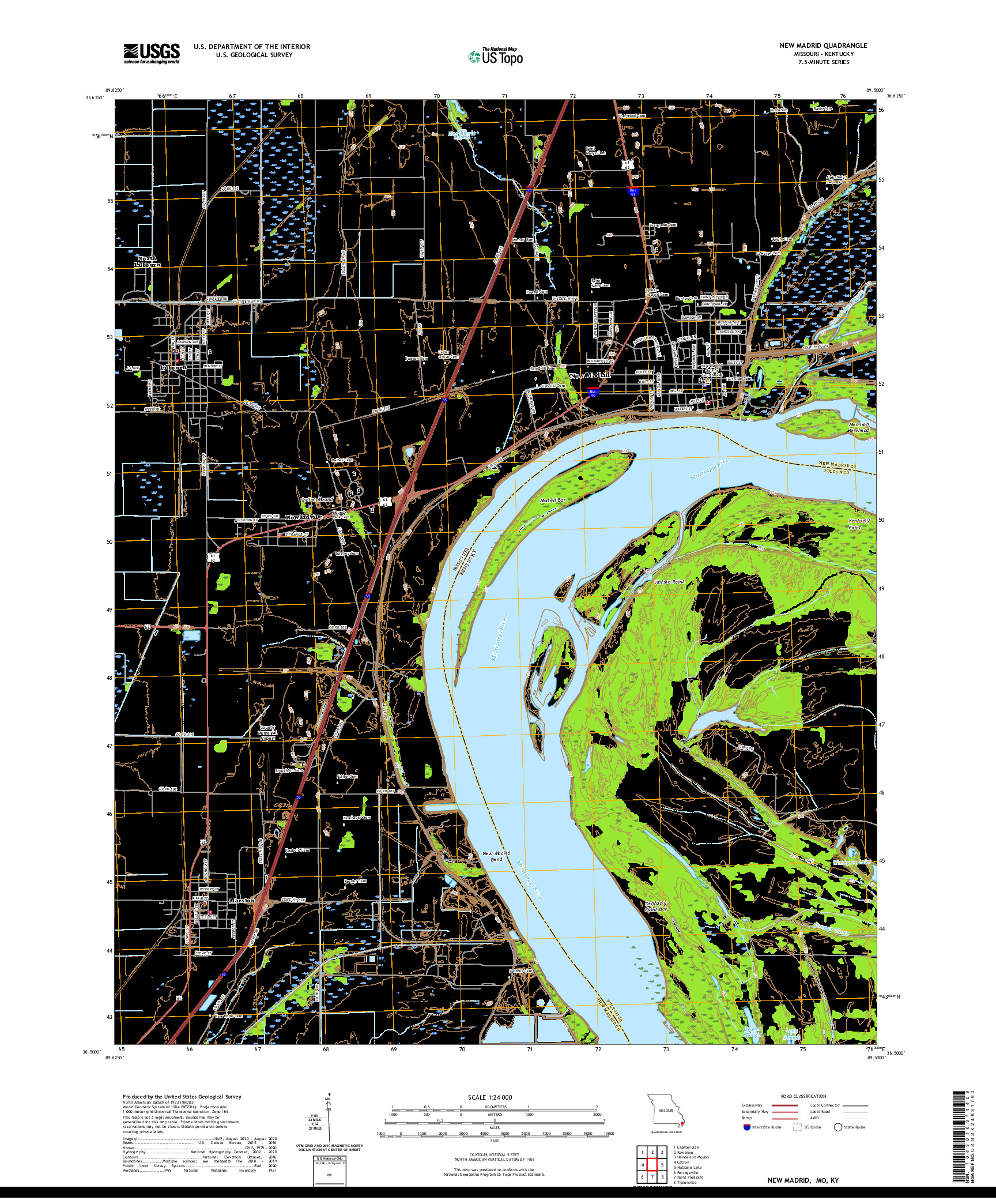 USGS US TOPO 7.5-MINUTE MAP FOR NEW MADRID, MO,KY 2021