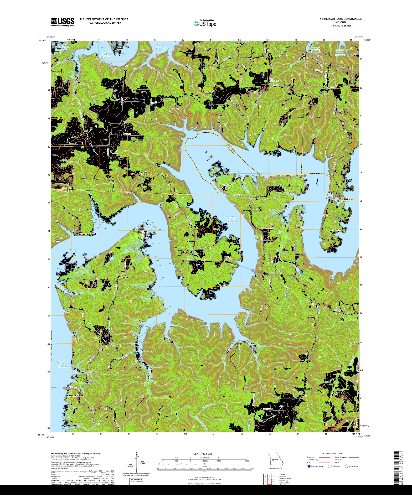 USGS US TOPO 7.5-MINUTE MAP FOR NINNESCAH PARK, MO 2021