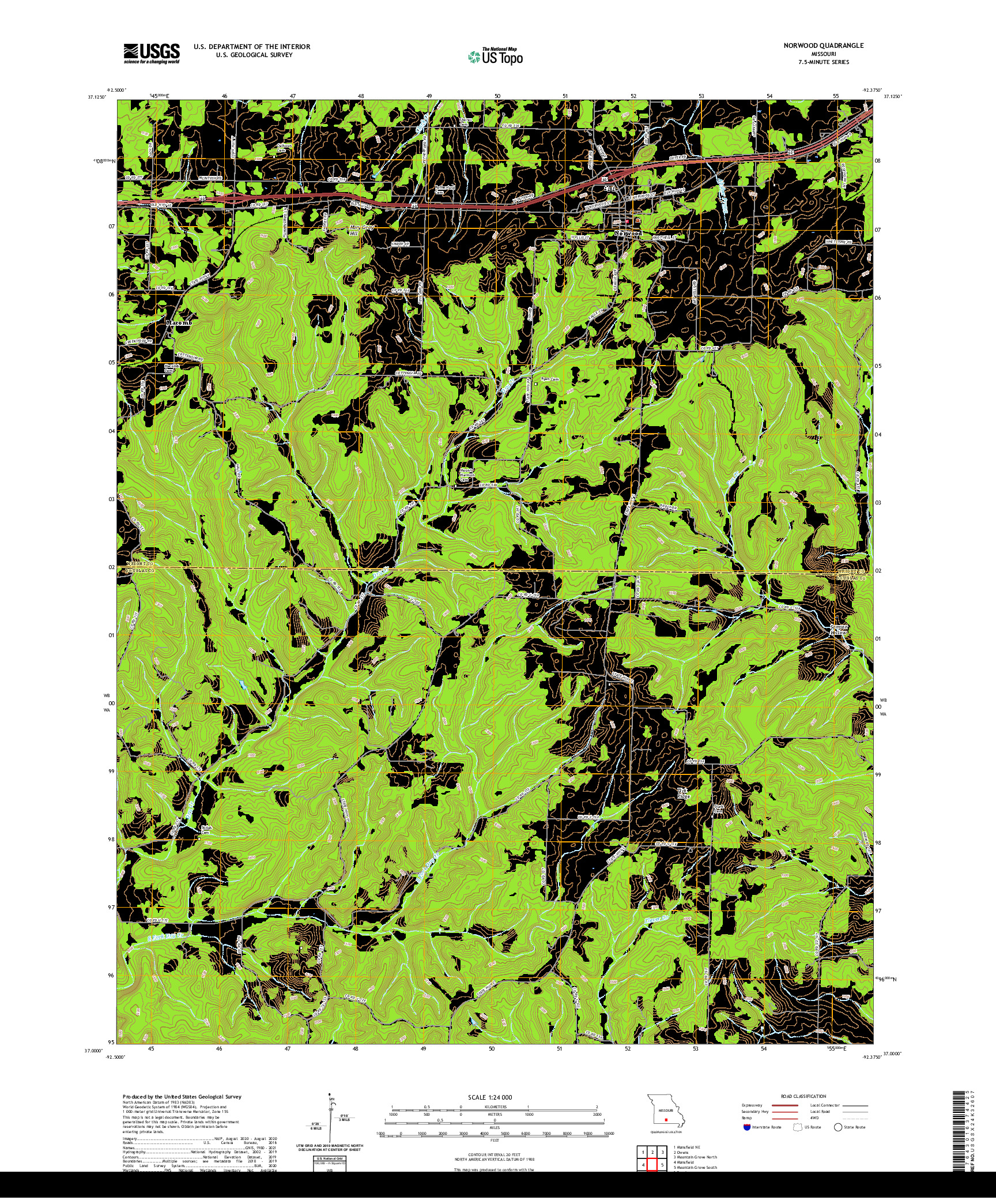 USGS US TOPO 7.5-MINUTE MAP FOR NORWOOD, MO 2021