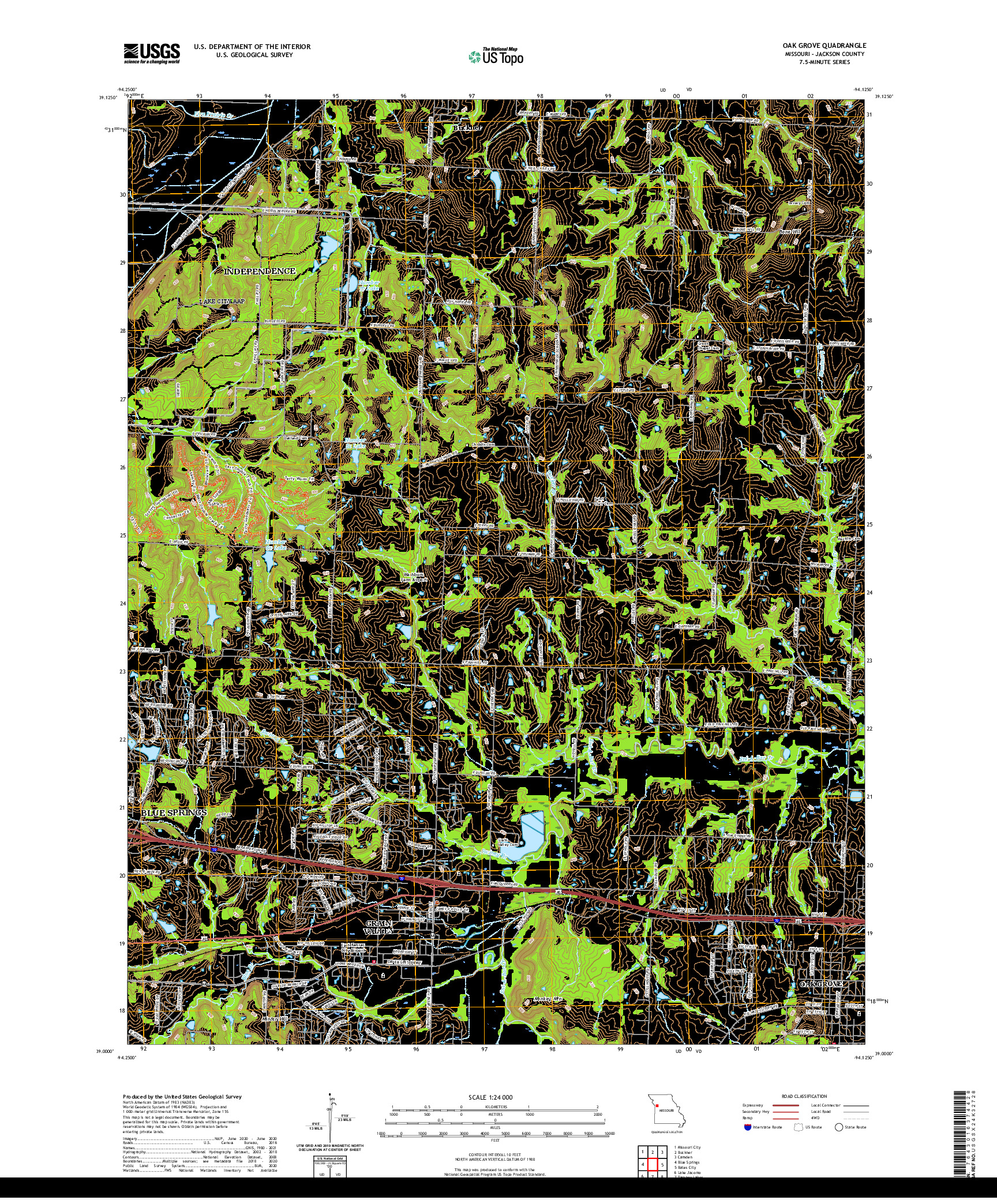 USGS US TOPO 7.5-MINUTE MAP FOR OAK GROVE, MO 2021