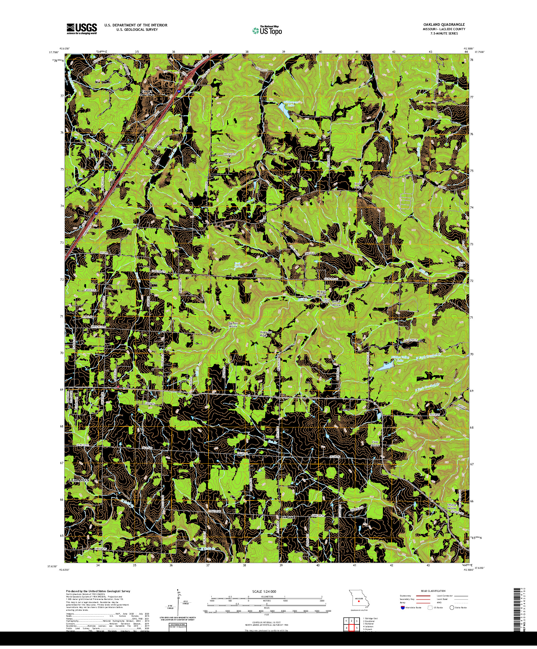 USGS US TOPO 7.5-MINUTE MAP FOR OAKLAND, MO 2021