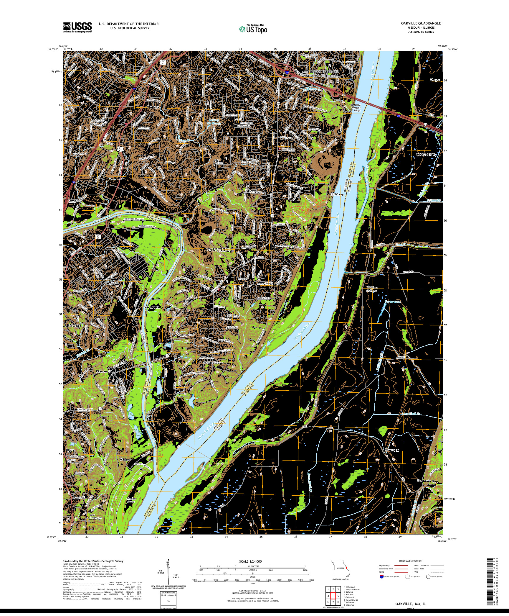 USGS US TOPO 7.5-MINUTE MAP FOR OAKVILLE, MO,IL 2021