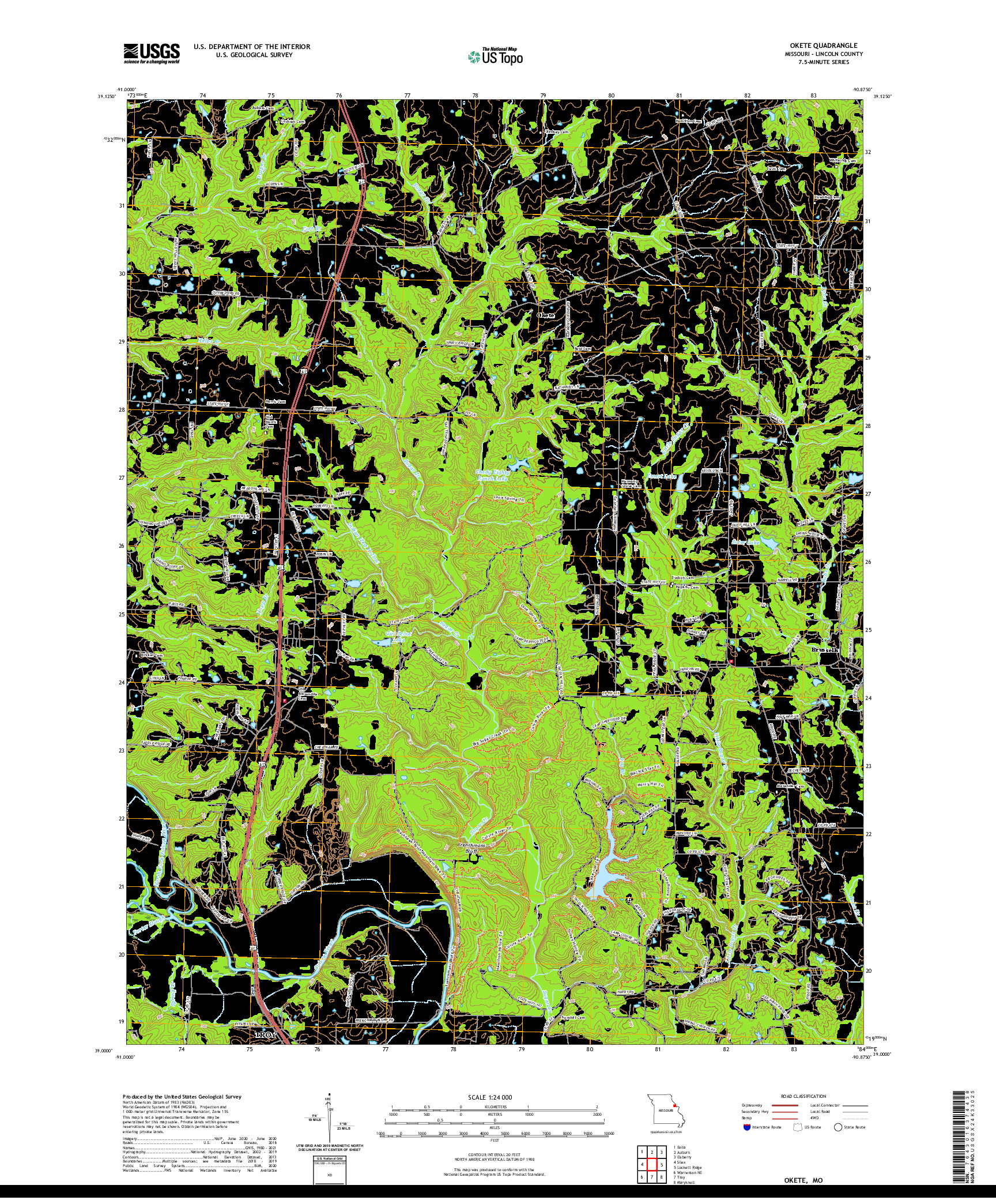 USGS US TOPO 7.5-MINUTE MAP FOR OKETE, MO 2021