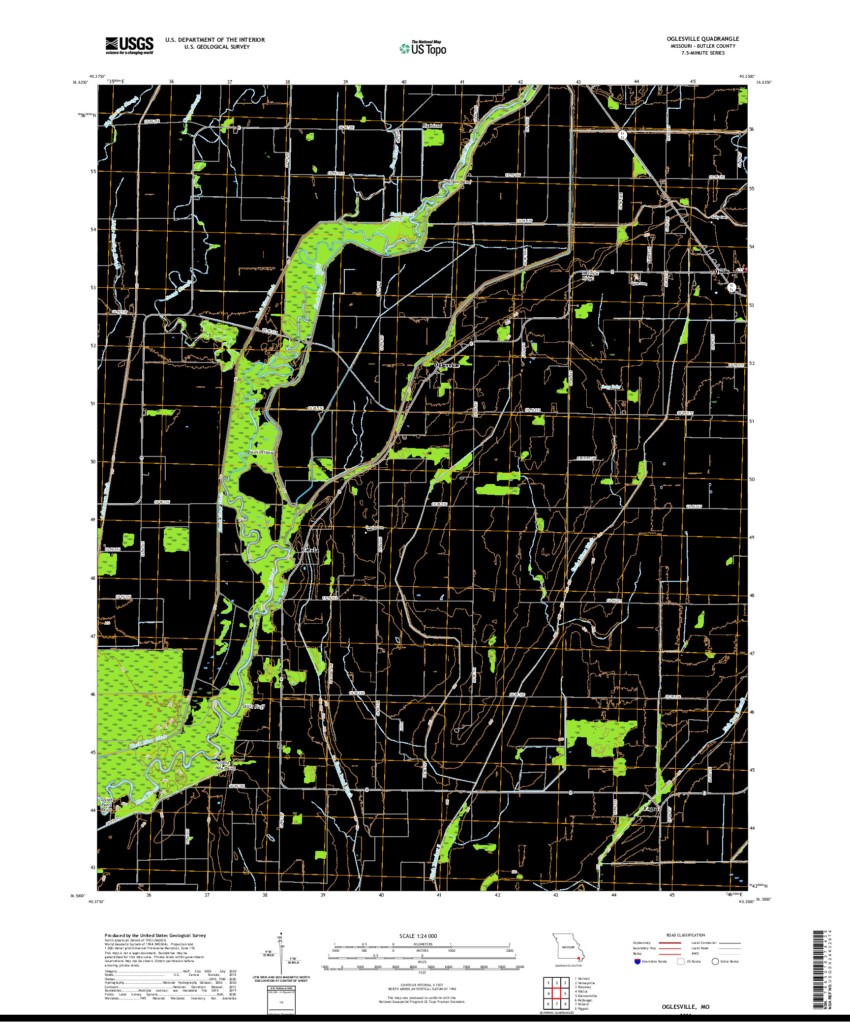 USGS US TOPO 7.5-MINUTE MAP FOR OGLESVILLE, MO 2021