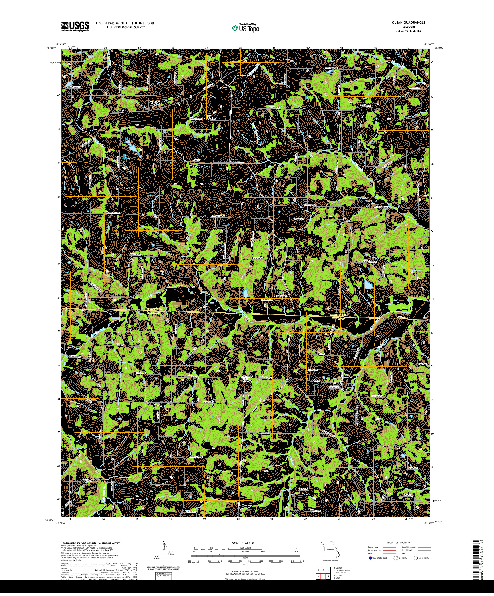 USGS US TOPO 7.5-MINUTE MAP FOR OLEAN, MO 2021