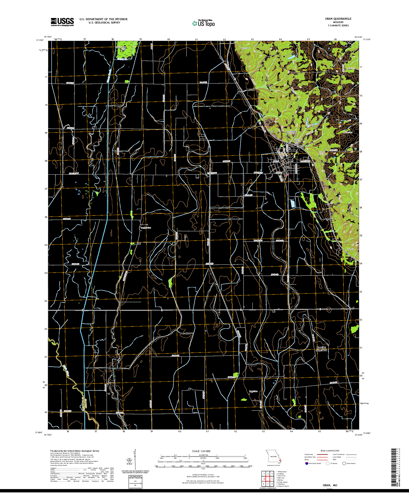 USGS US TOPO 7.5-MINUTE MAP FOR ORAN, MO 2021