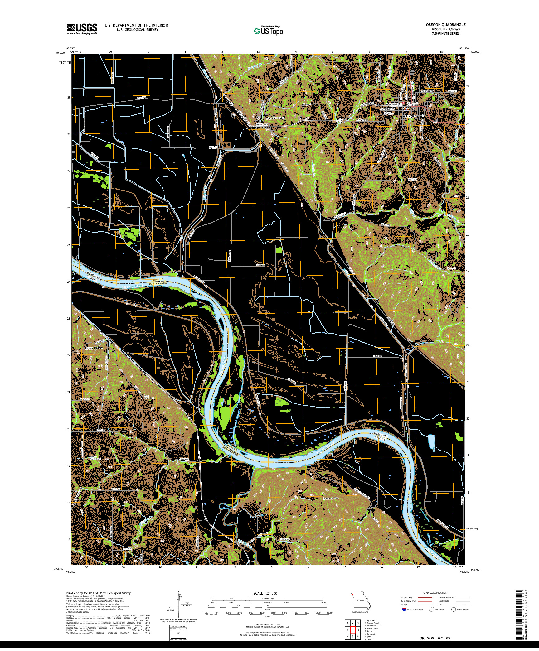 USGS US TOPO 7.5-MINUTE MAP FOR OREGON, MO,KS 2021