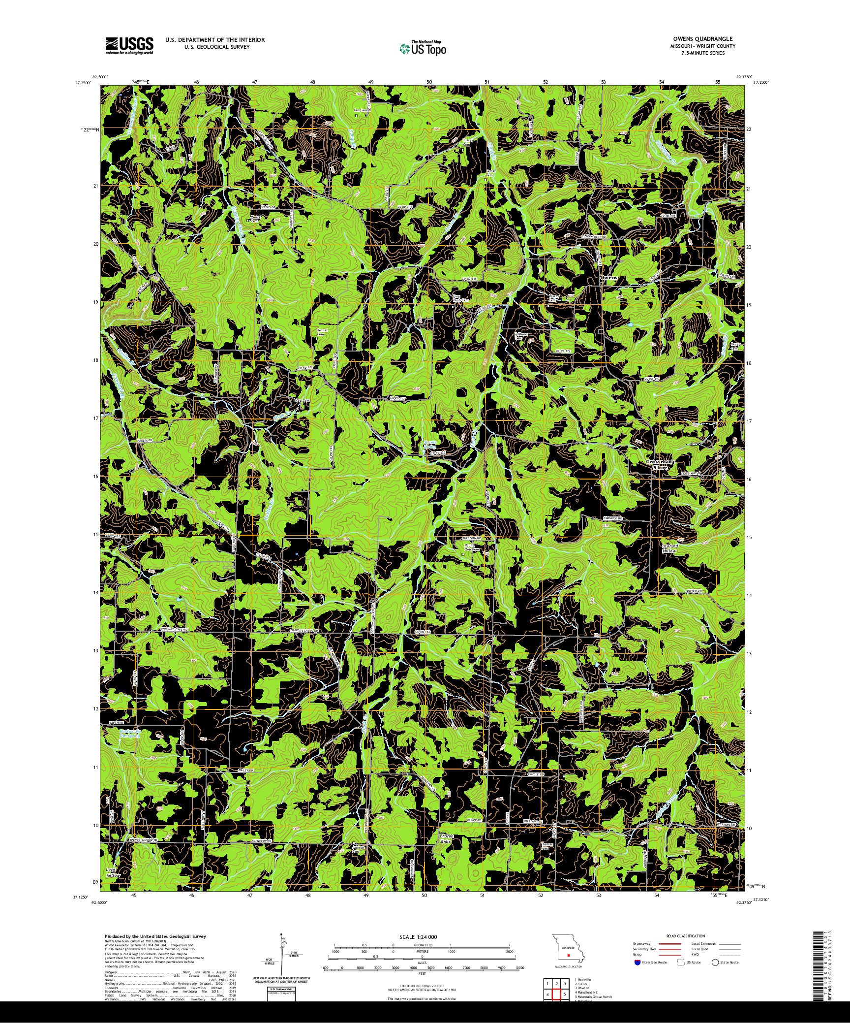 USGS US TOPO 7.5-MINUTE MAP FOR OWENS, MO 2021