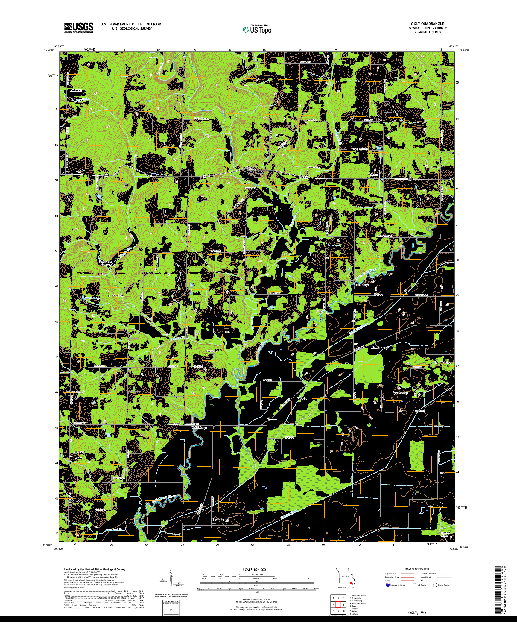 USGS US TOPO 7.5-MINUTE MAP FOR OXLY, MO 2021