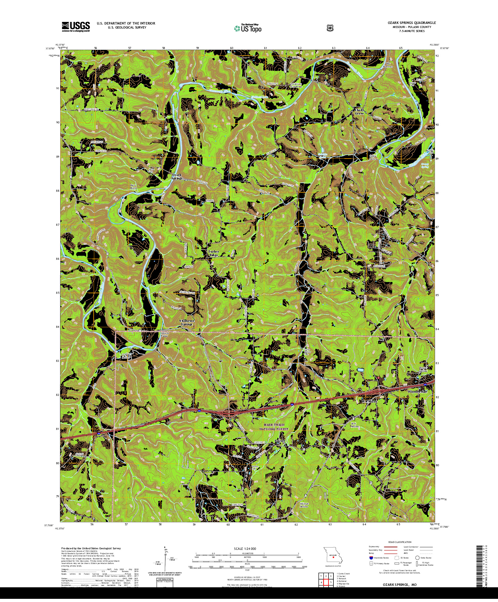 USGS US TOPO 7.5-MINUTE MAP FOR OZARK SPRINGS, MO 2021