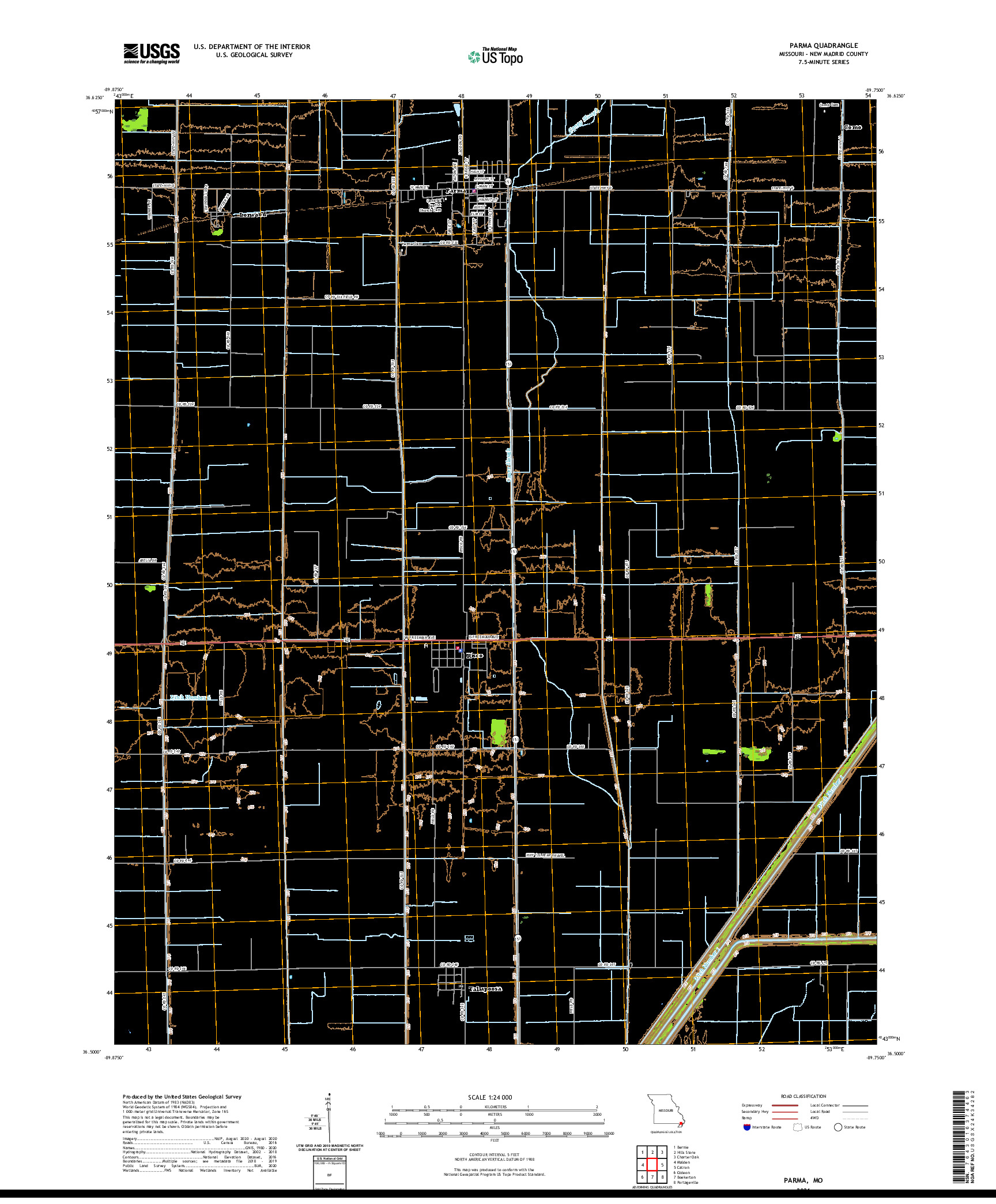 USGS US TOPO 7.5-MINUTE MAP FOR PARMA, MO 2021