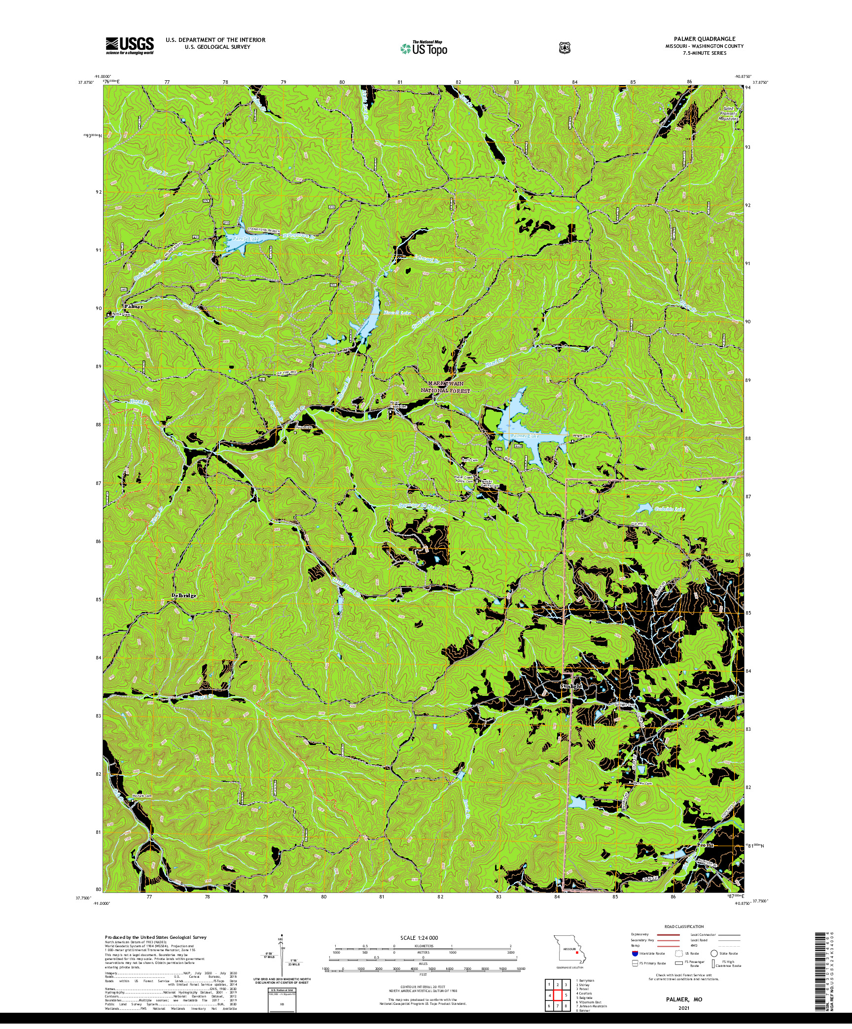 USGS US TOPO 7.5-MINUTE MAP FOR PALMER, MO 2021