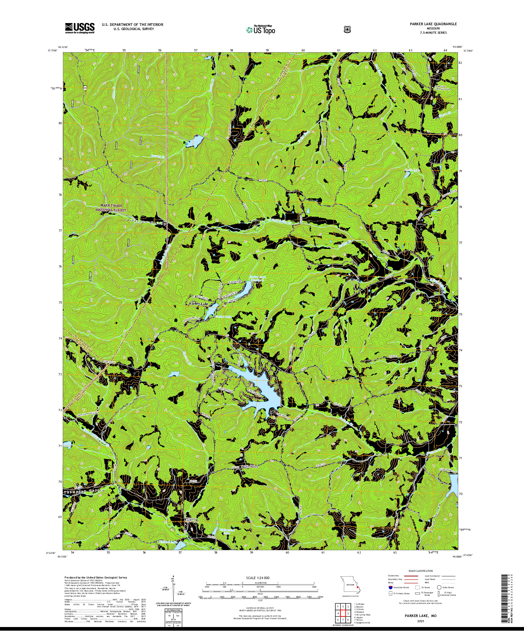 USGS US TOPO 7.5-MINUTE MAP FOR PARKER LAKE, MO 2021