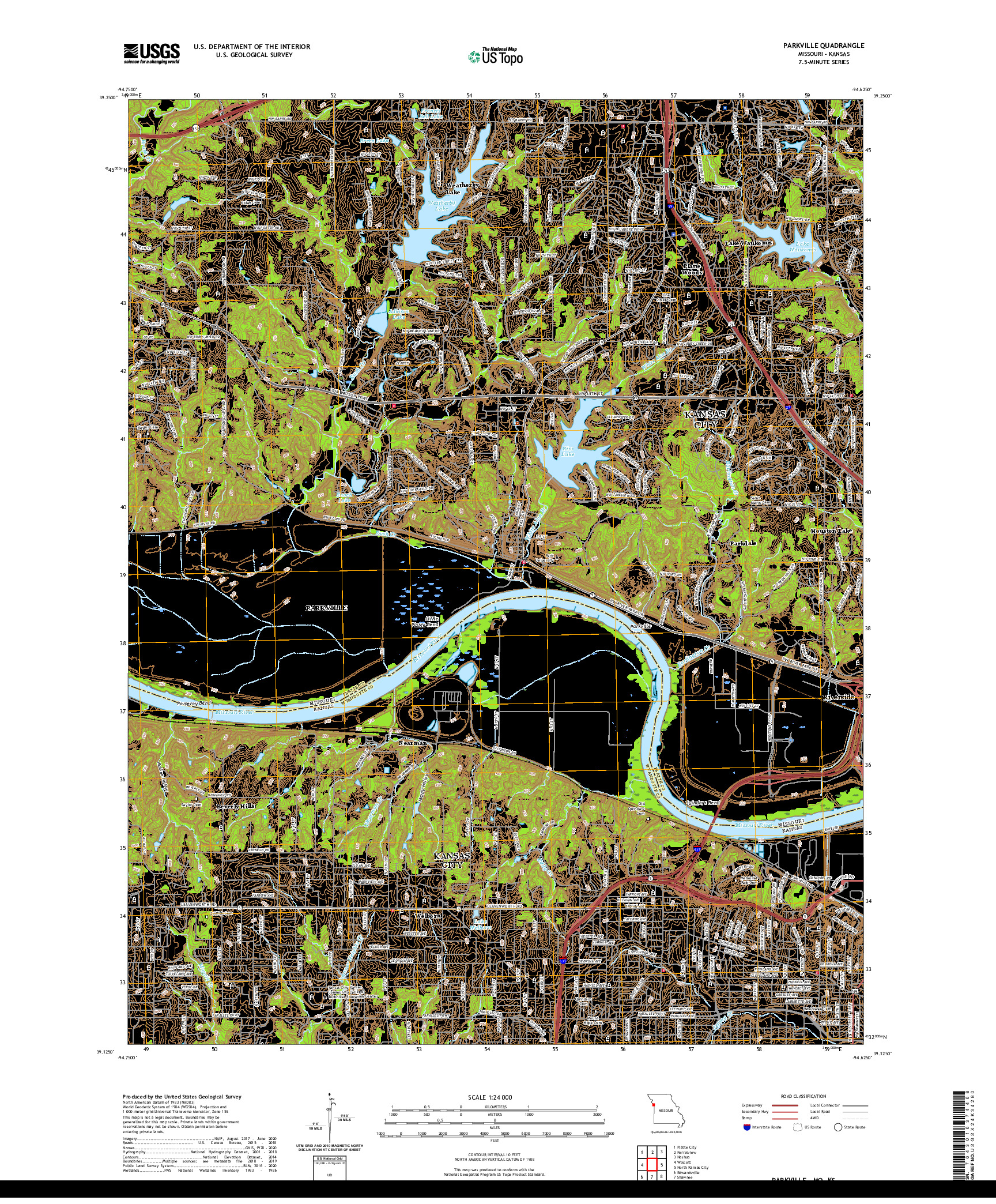 USGS US TOPO 7.5-MINUTE MAP FOR PARKVILLE, MO,KS 2021
