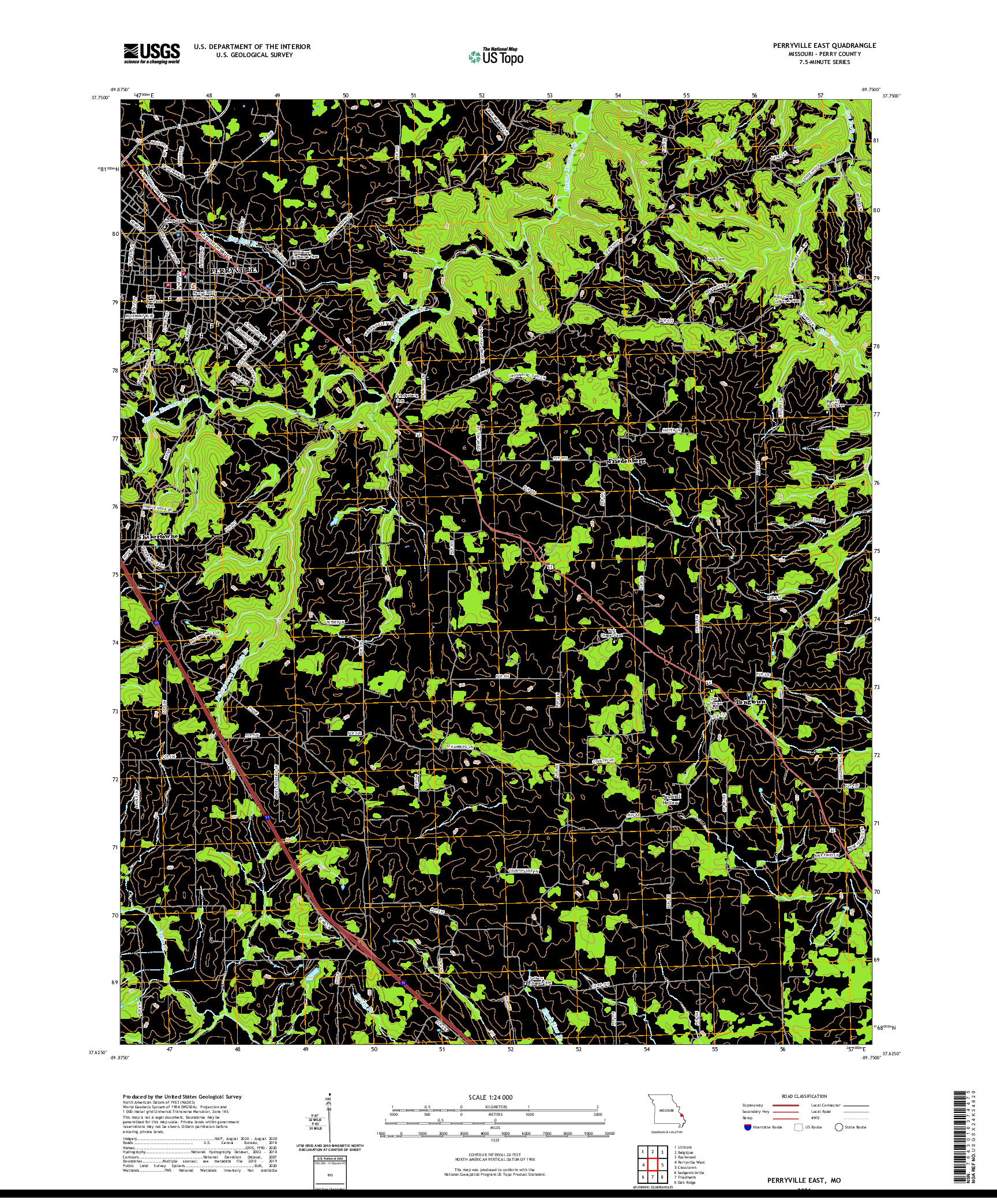 USGS US TOPO 7.5-MINUTE MAP FOR PERRYVILLE EAST, MO 2021