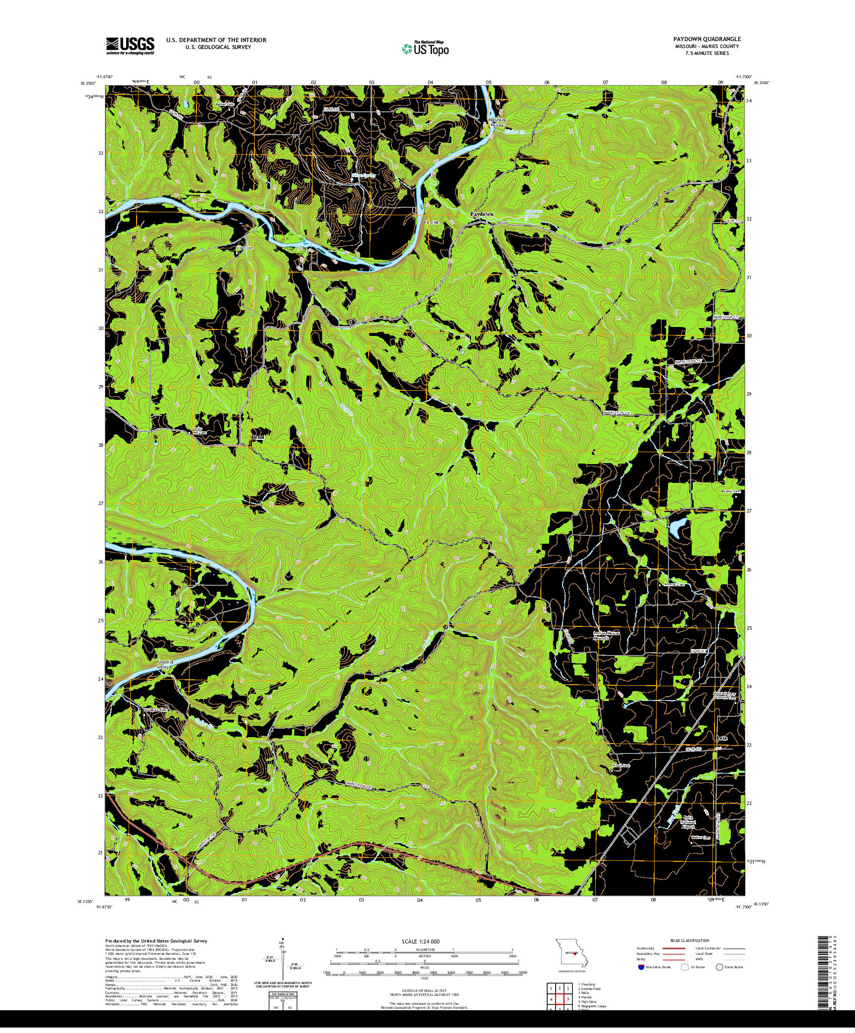 USGS US TOPO 7.5-MINUTE MAP FOR PAYDOWN, MO 2021